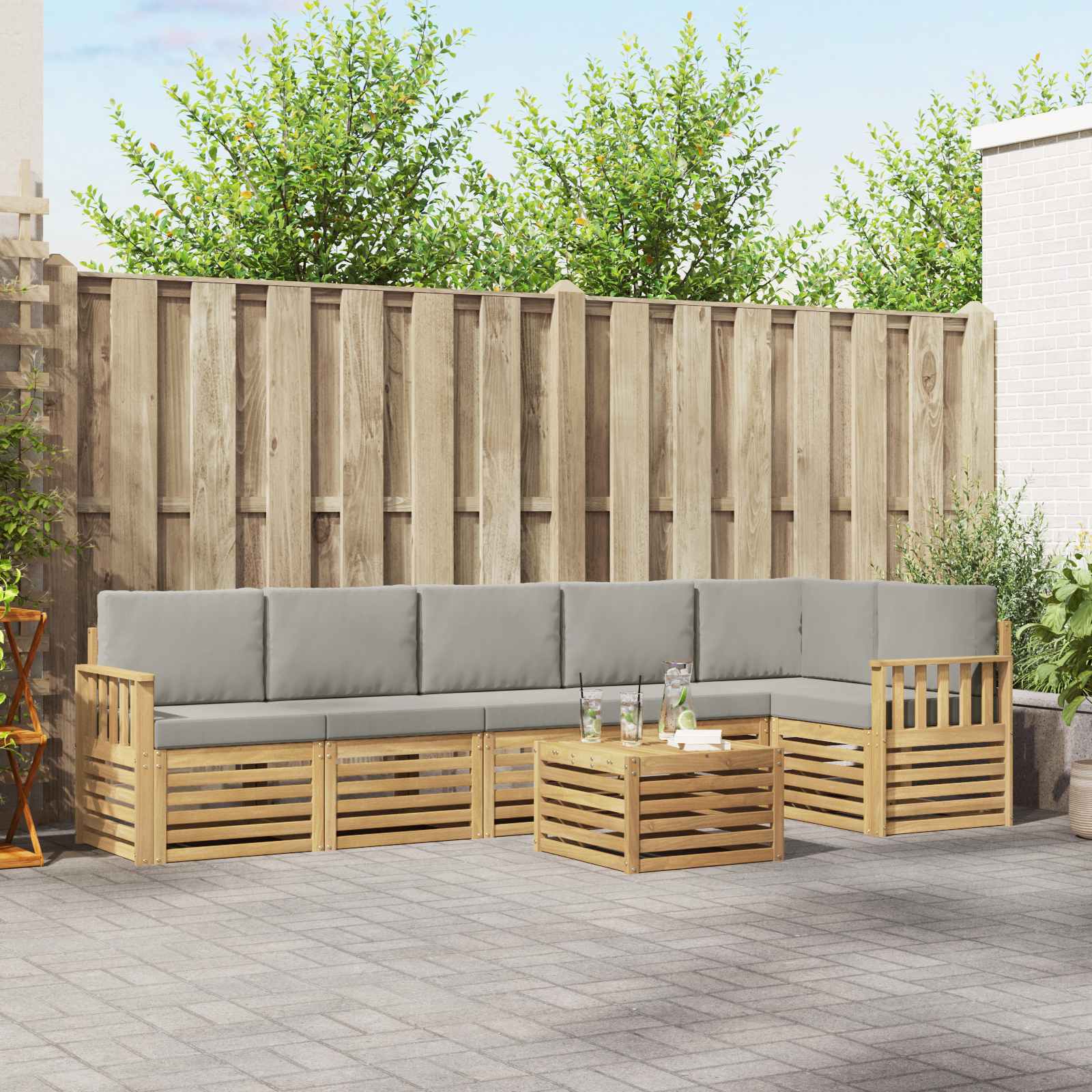 Outdoor-Sofagarnitur 7 pcs Weiß und Hellgrau 59 x 59 x 37 cm