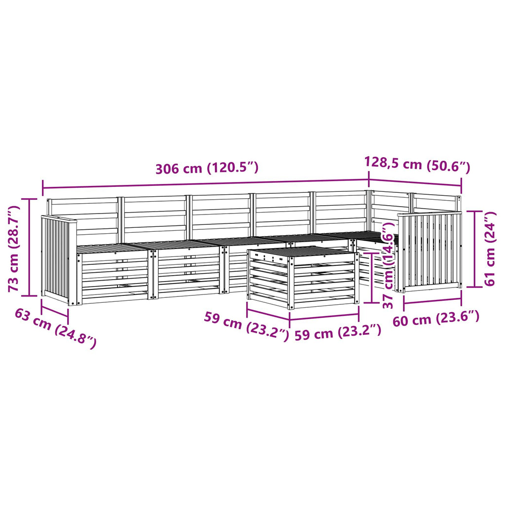 Outdoor-Sofagarnitur 7 pcs Weiß 59 x 59 x 37 cm