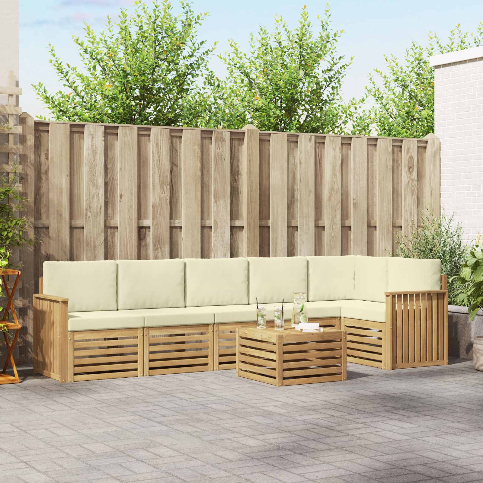 Outdoor-Sofagarnitur 7 pcs Weiß und Creme 59 x 59 x 37 cm
