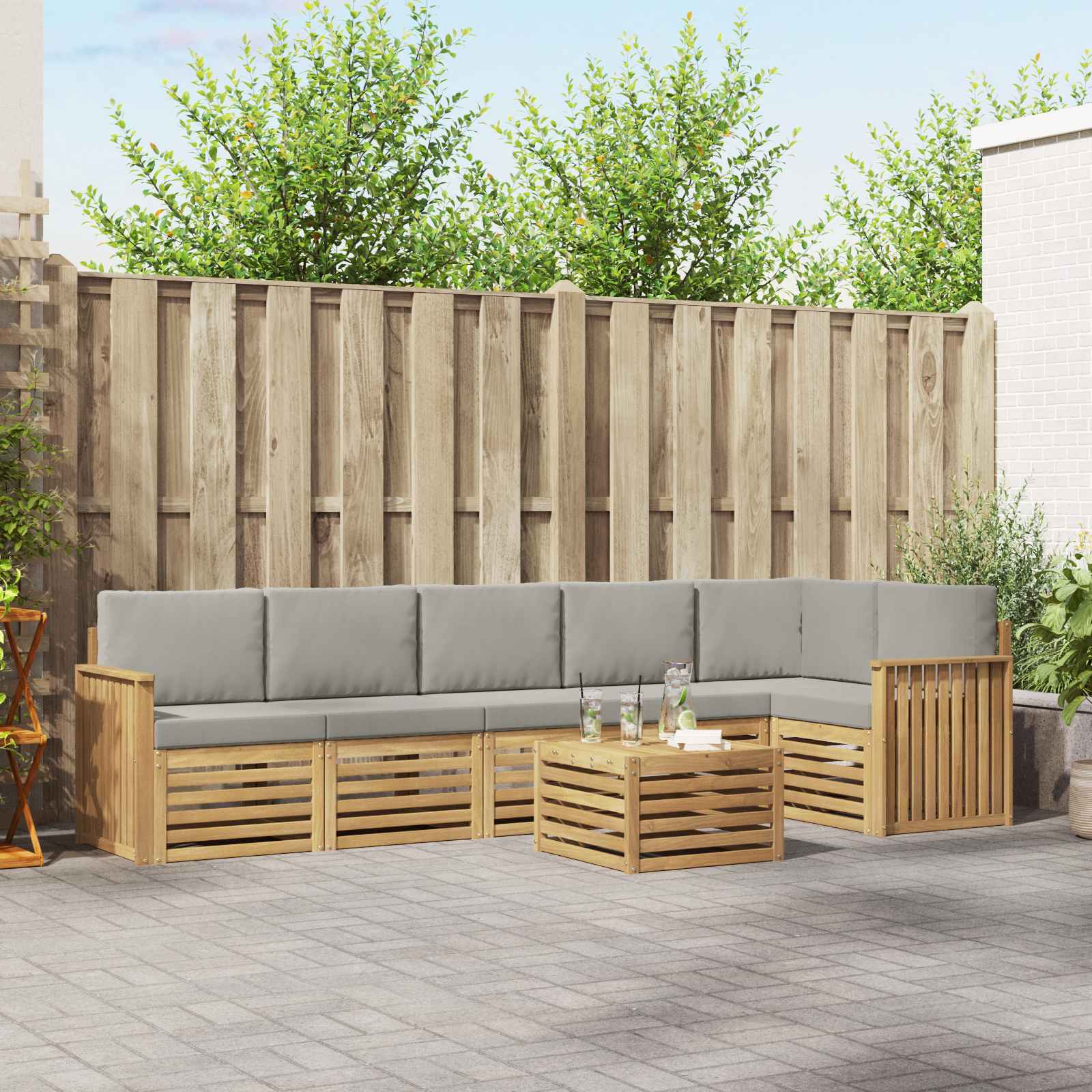 Outdoor-Sofagarnitur 7 pcs Weiß und Hellgrau 59 x 59 x 37 cm