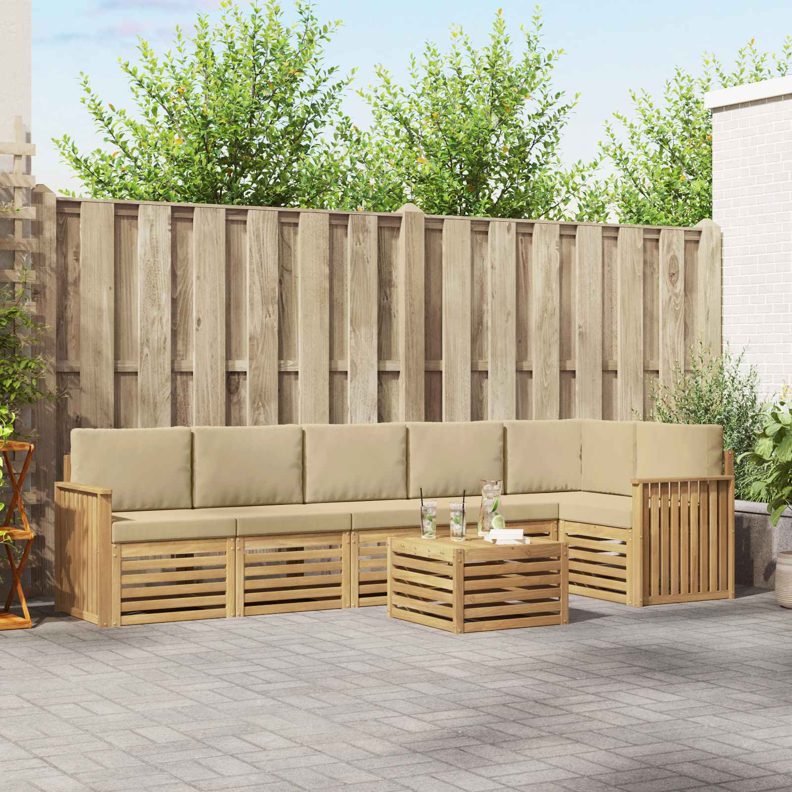 Outdoor-Sofagarnitur 7 pcs Weiß und Beige 59 x 59 x 37 cm