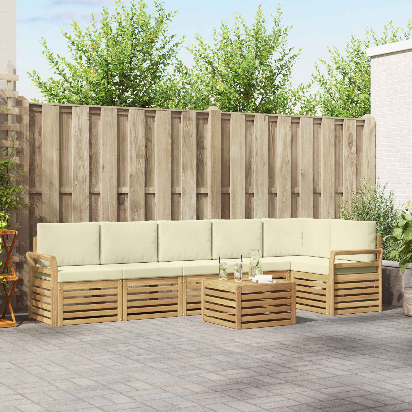 Outdoor-Sofagarnitur 7 pcs Weiß und Creme 59 x 59 x 37 cm