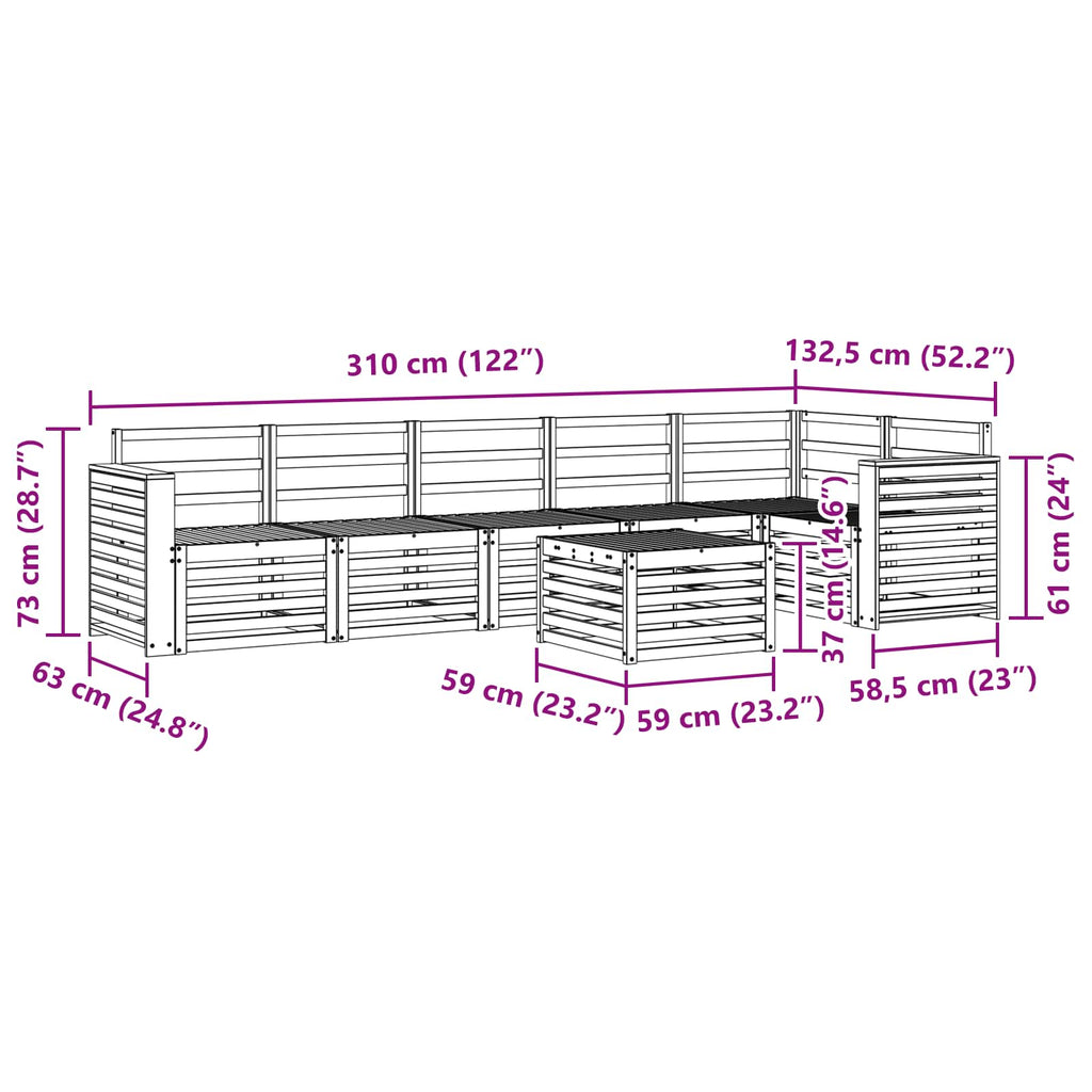 Outdoor-Sofagarnitur 7 pcs Weiß 59 x 59 x 37 cm