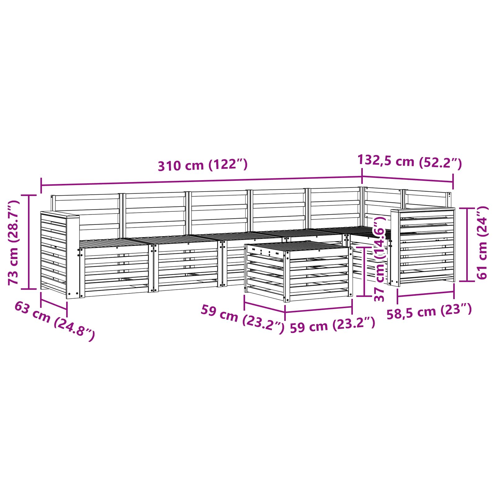 Outdoor-Sofagarnitur 7 pcs Weiß 59 x 59 x 37 cm