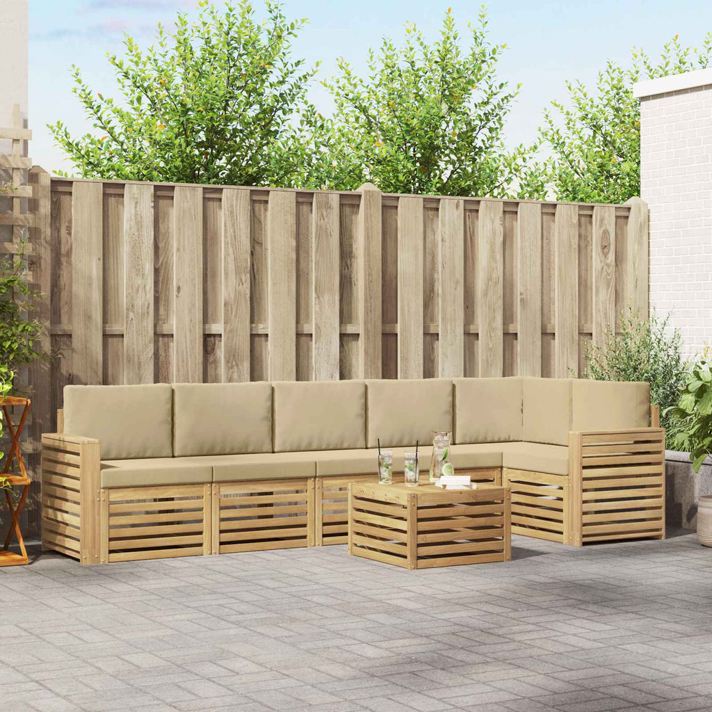 Outdoor-Sofagarnitur 7 pcs Weiß und Beige 59 x 59 x 37 cm