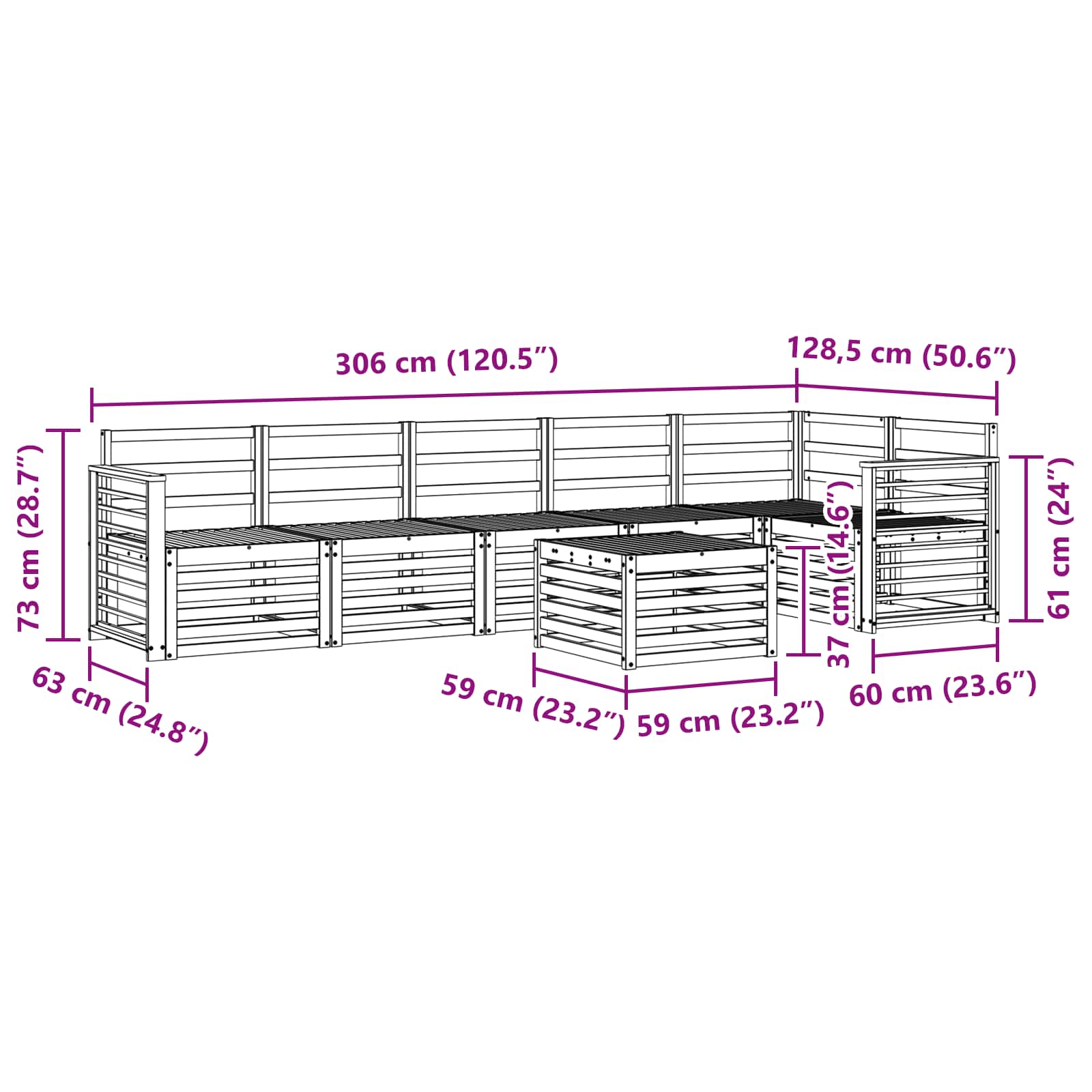 Outdoor-Sofagarnitur 7 pcs Weiß 59 x 59 x 37 cm