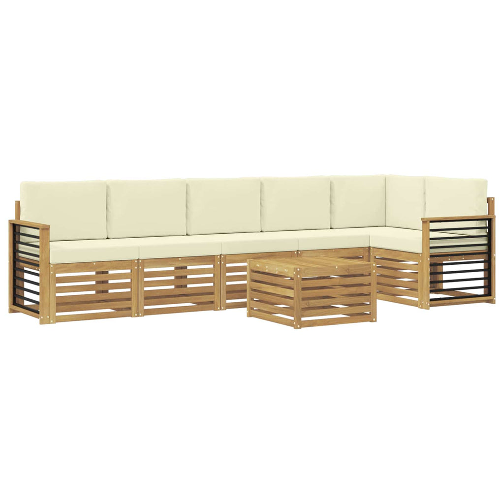 Ecksofa Set mit Kissen 7 pcs Weiß und Creme Massivholz Akazie
