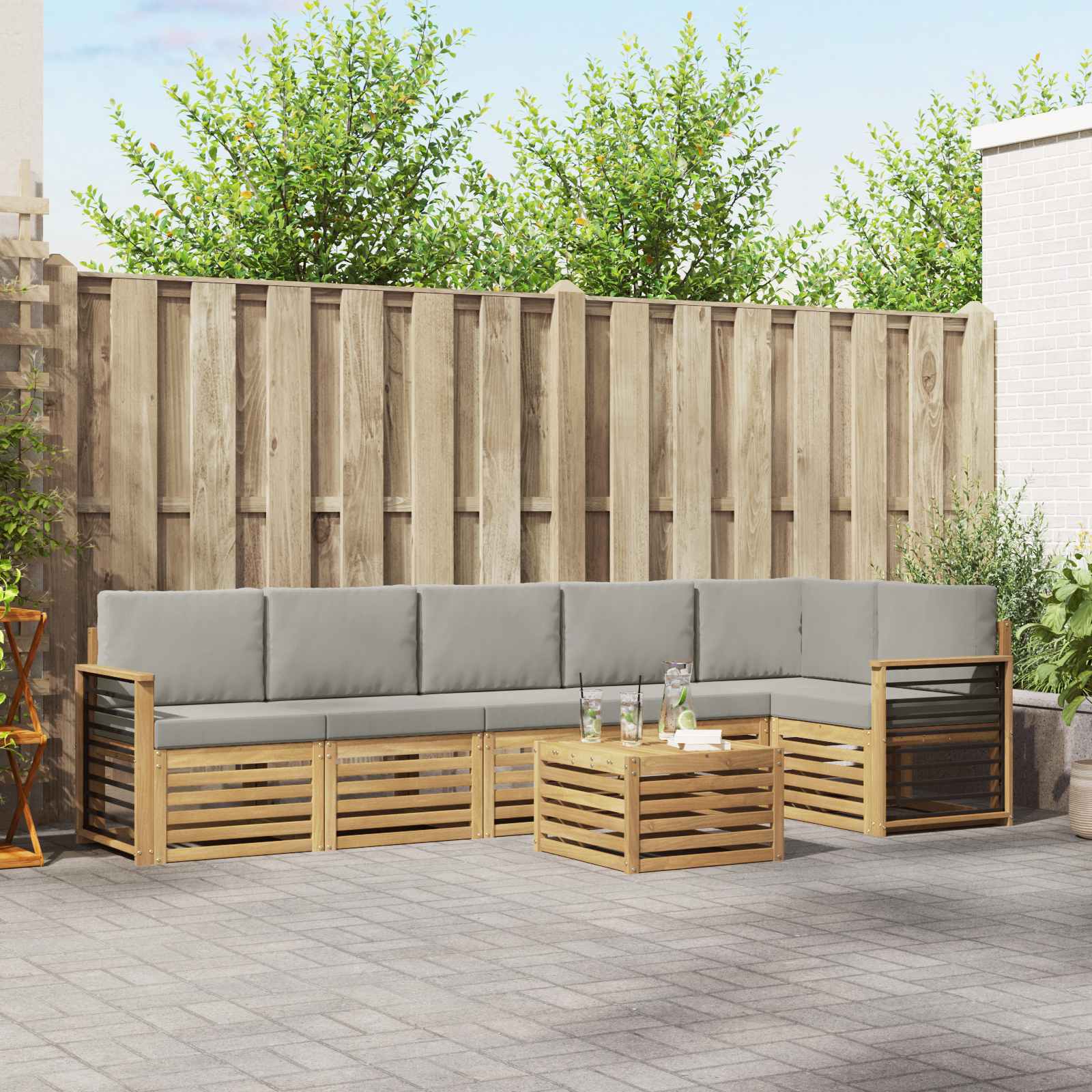 Outdoor-Sofagarnitur 7 pcs Weiß und Hellgrau 59 x 59 x 37 cm