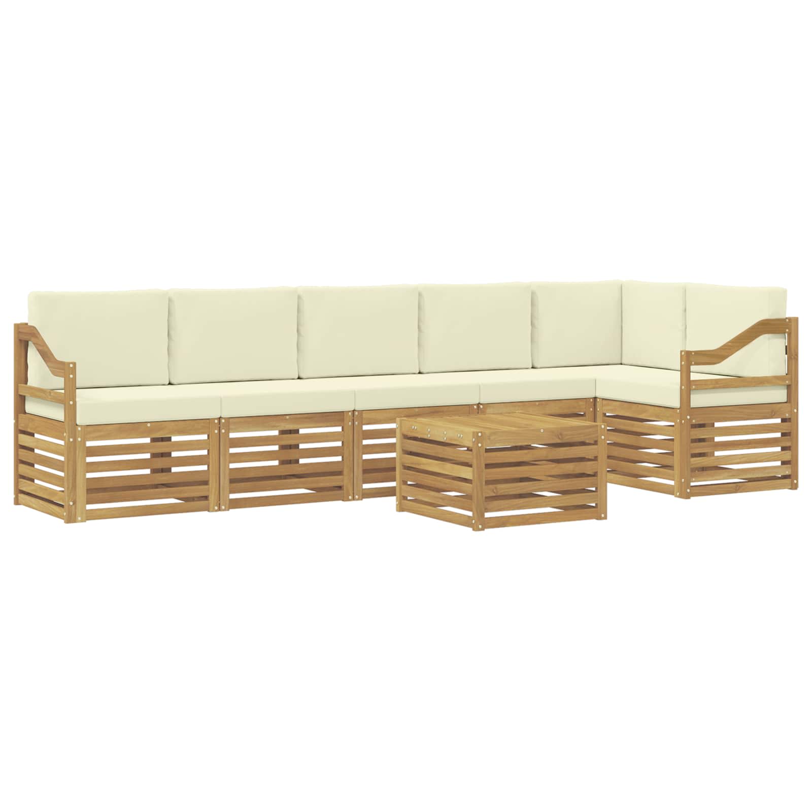 Ecksofa Set mit Kissen 7 pcs Weiß und Creme Massivholz Akazie