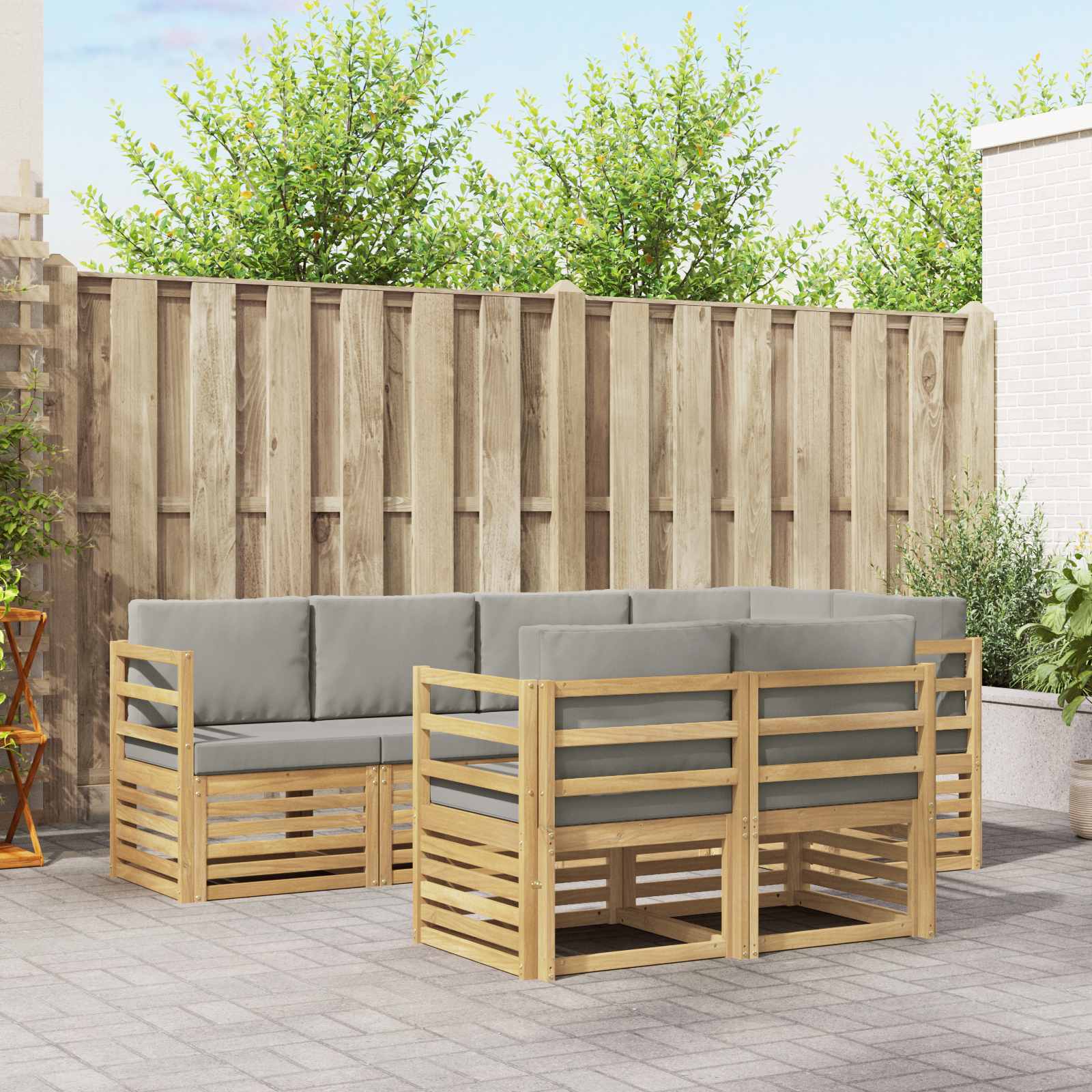 Outdoor-Sofagarnitur 7 pcs Weiß und Hellgrau