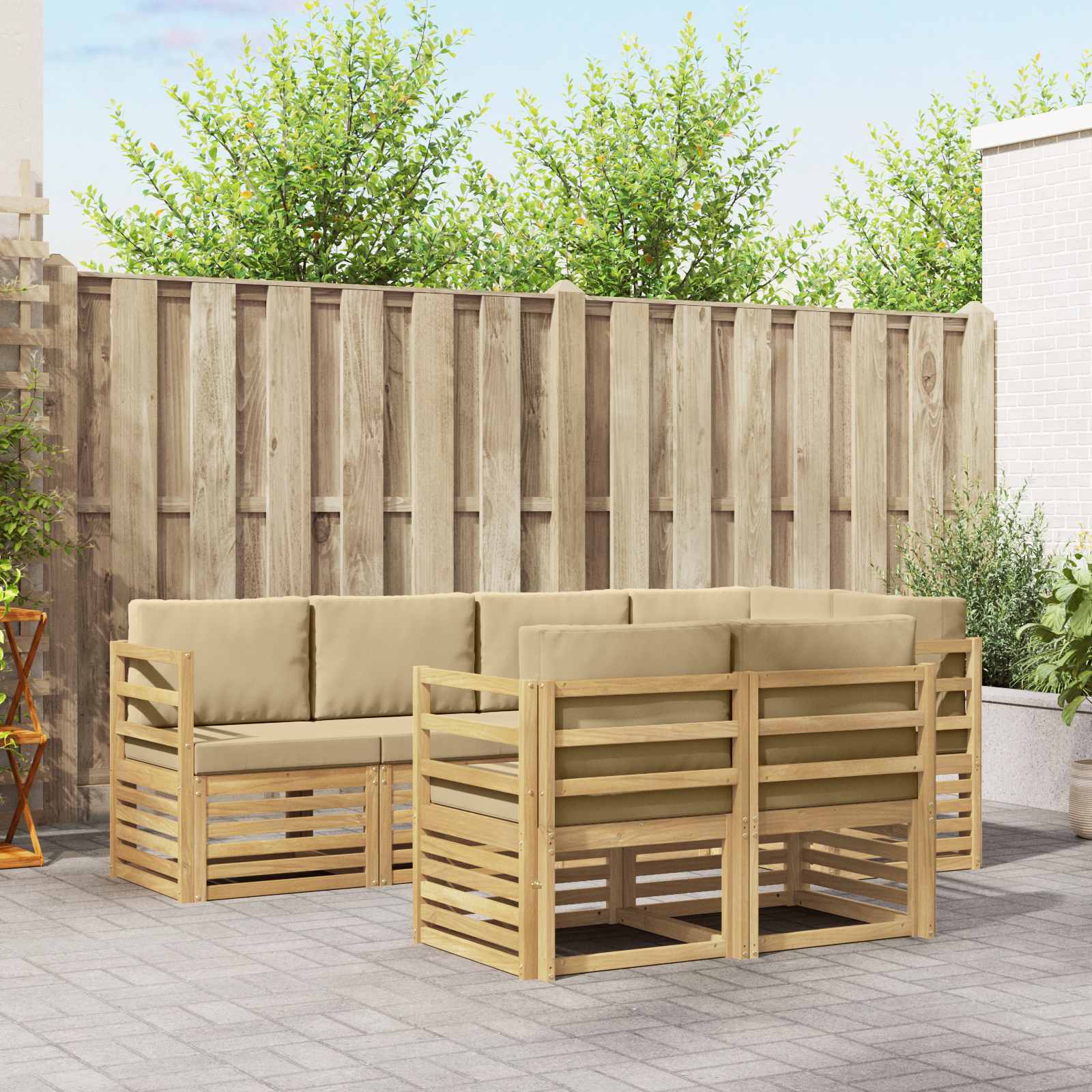 Outdoor-Sofagarnitur 7 pcs Weiß und Beige 245 x 126,5 x 73 cm