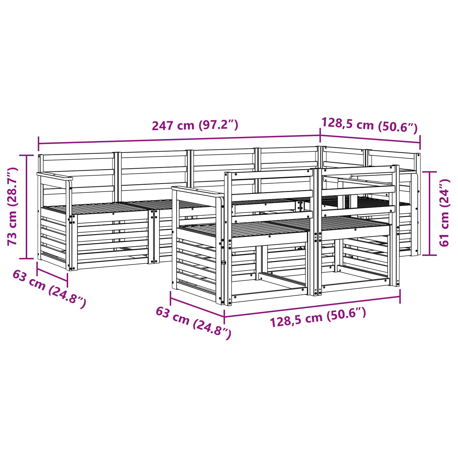 Outdoor-Sofagarnitur 7 pcs Weiß 247 x 128,5 x 73 cm
