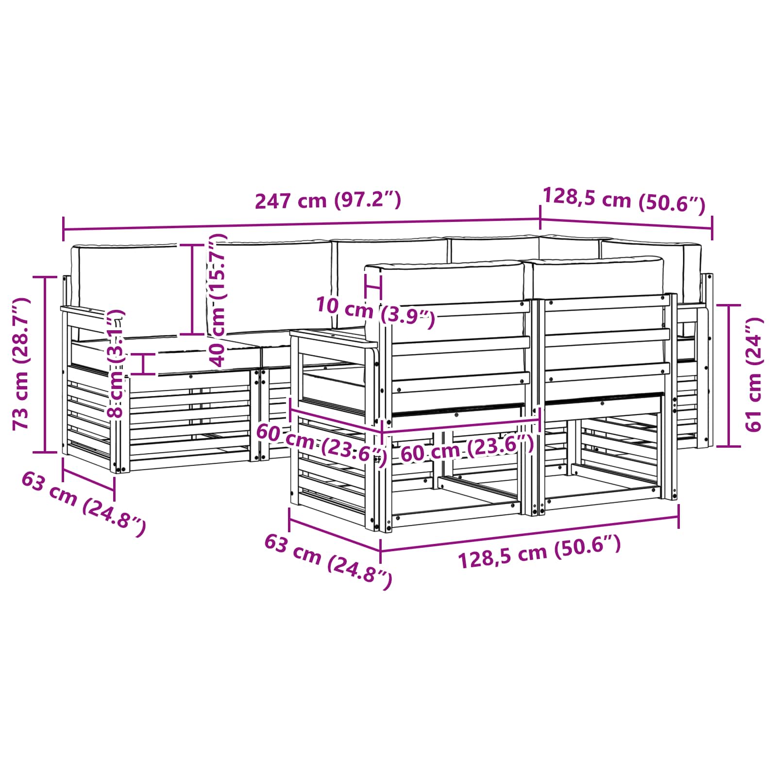 Outdoor-Sofagarnitur 7 pcs Weiß und Anthrazit