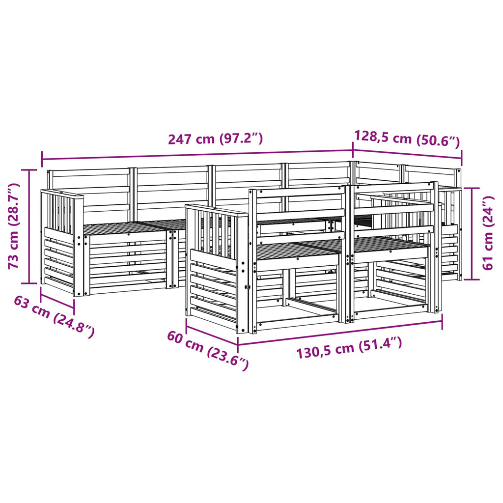 Outdoor-Sofagarnitur 7 pcs Weiß 247 x 128,5 x 73 cm
