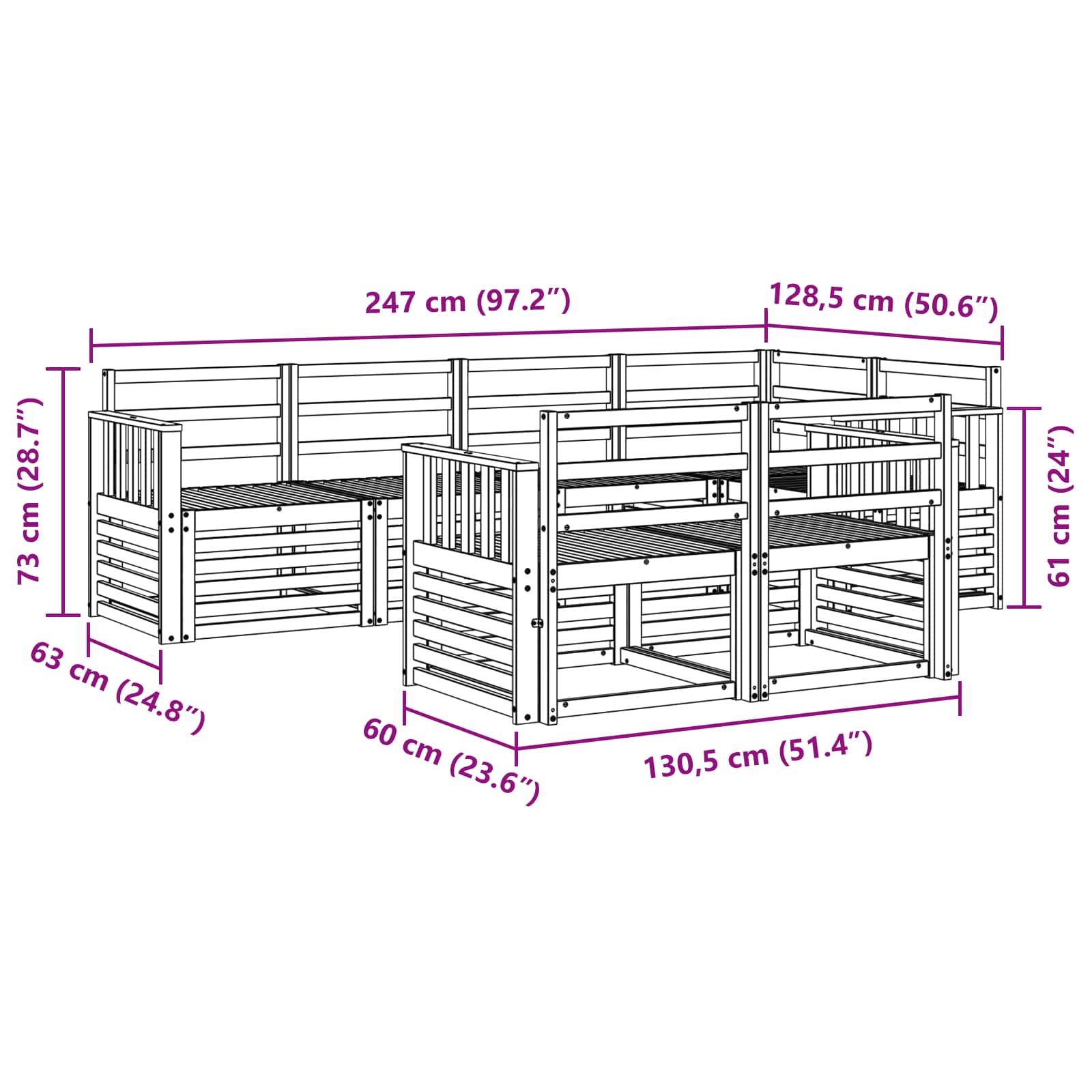 Outdoor-Sofagarnitur 7 pcs Weiß 247 x 128,5 x 73 cm