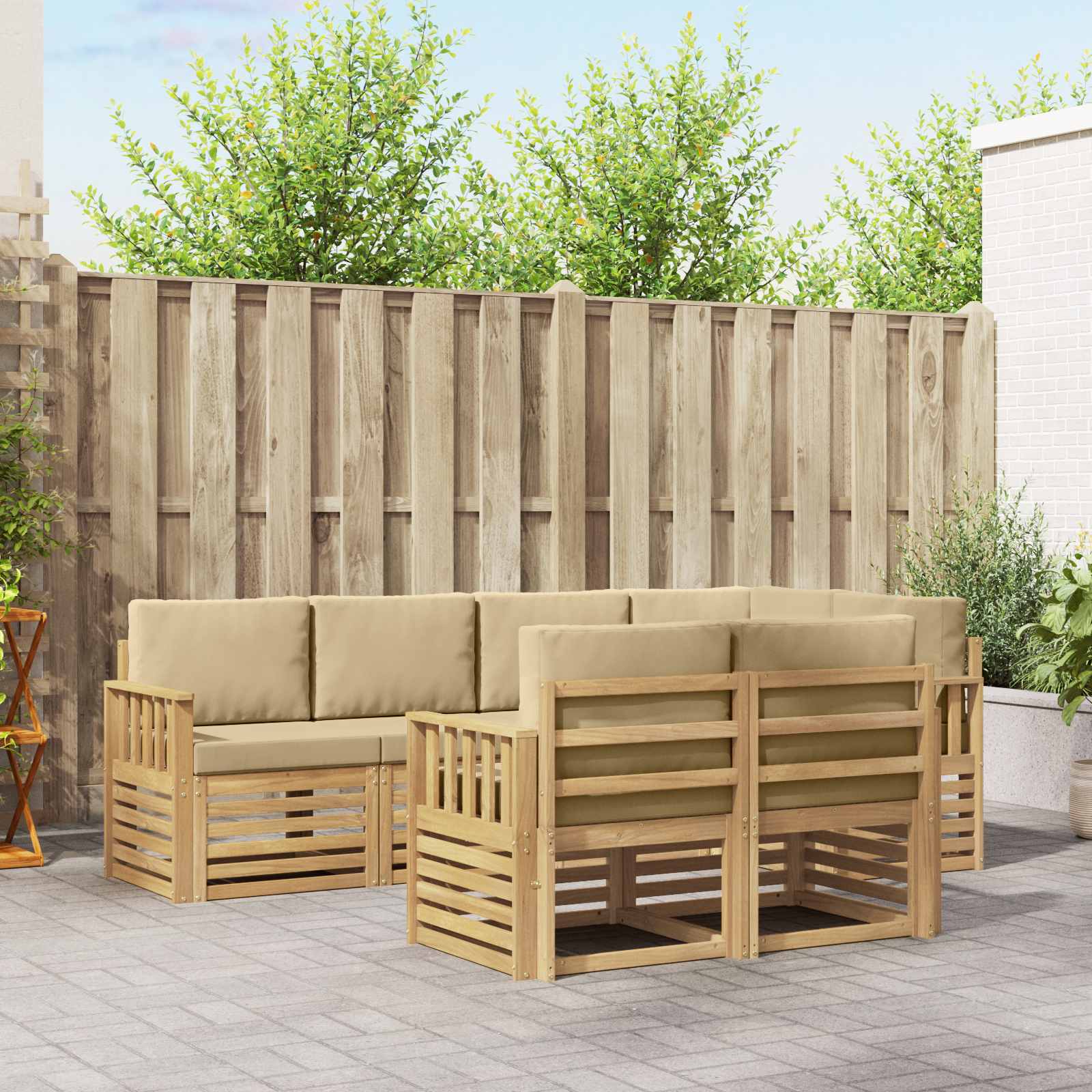 Outdoor-Sofagarnitur 7 pcs Weiß und Beige 247 x 128,5 x 73 cm