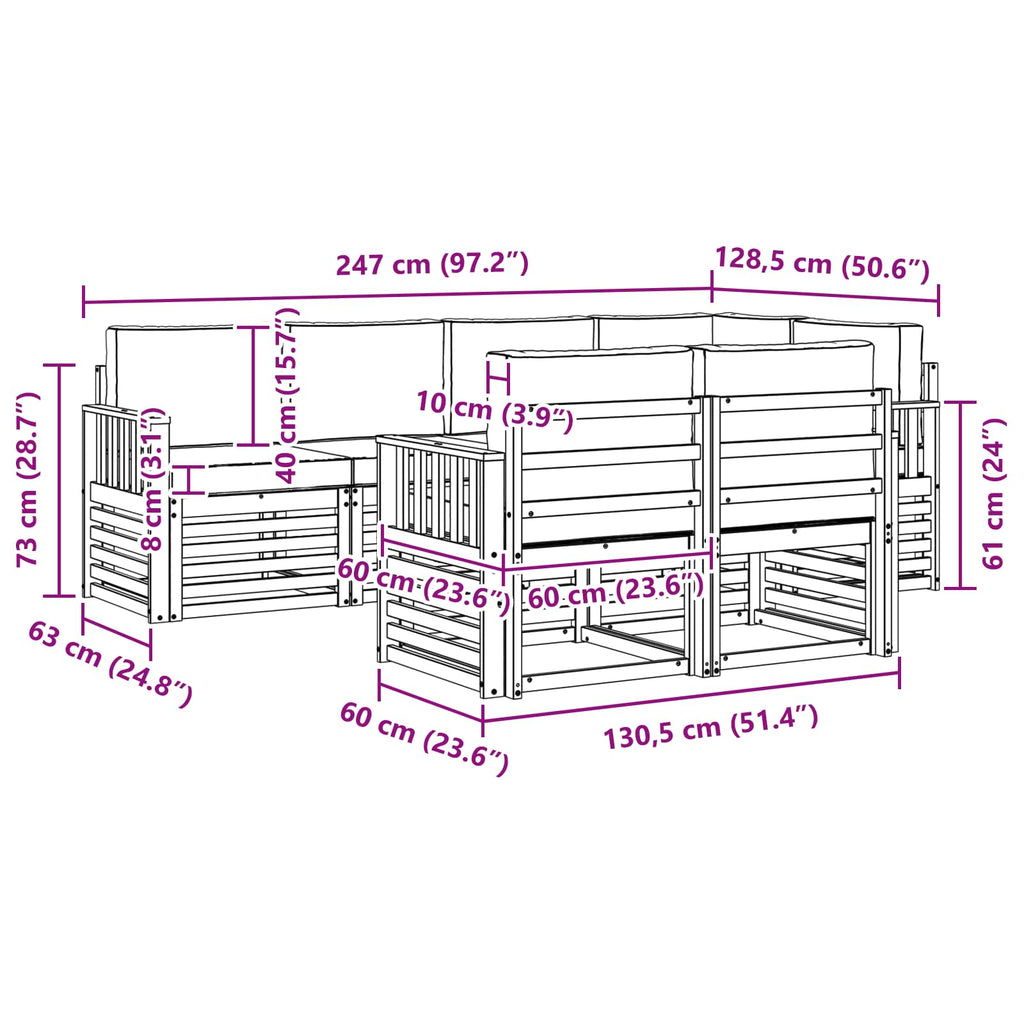 Outdoor-Sofagarnitur 7 pcs Weiß und Beige 247 x 128,5 x 73 cm