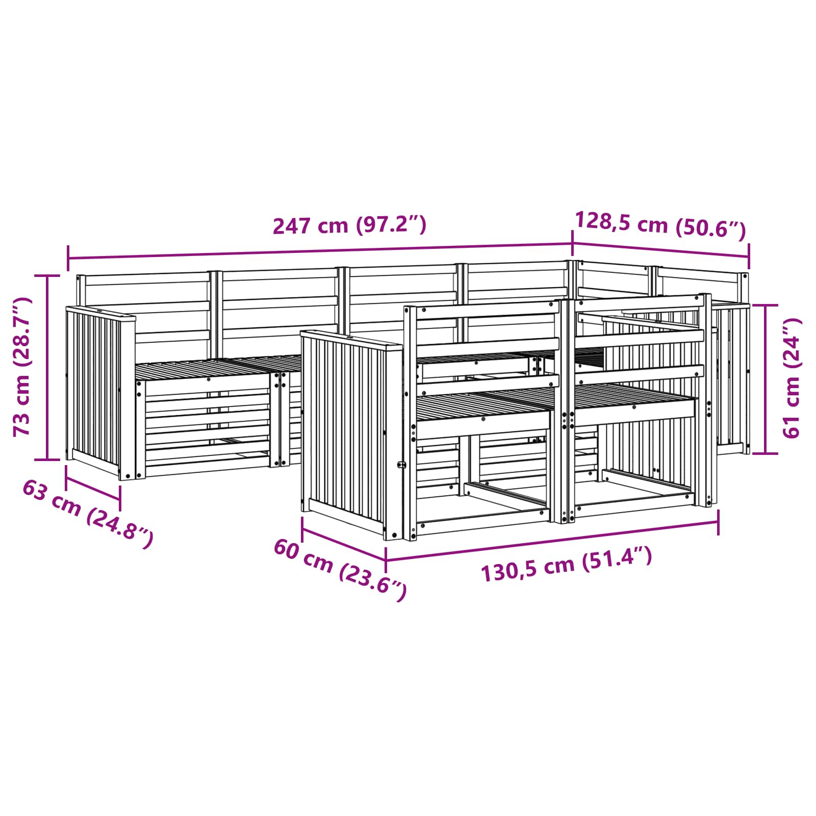 Outdoor-Sofagarnitur 7 pcs Weiß 247 x 128,5 x 73 cm