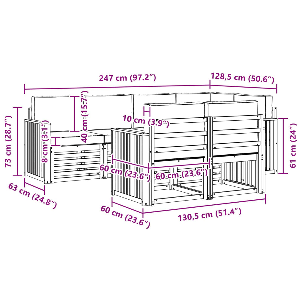 Outdoor-Sofagarnitur 7 pcs Weiß und Creme 247 x 128,5 x 73 cm