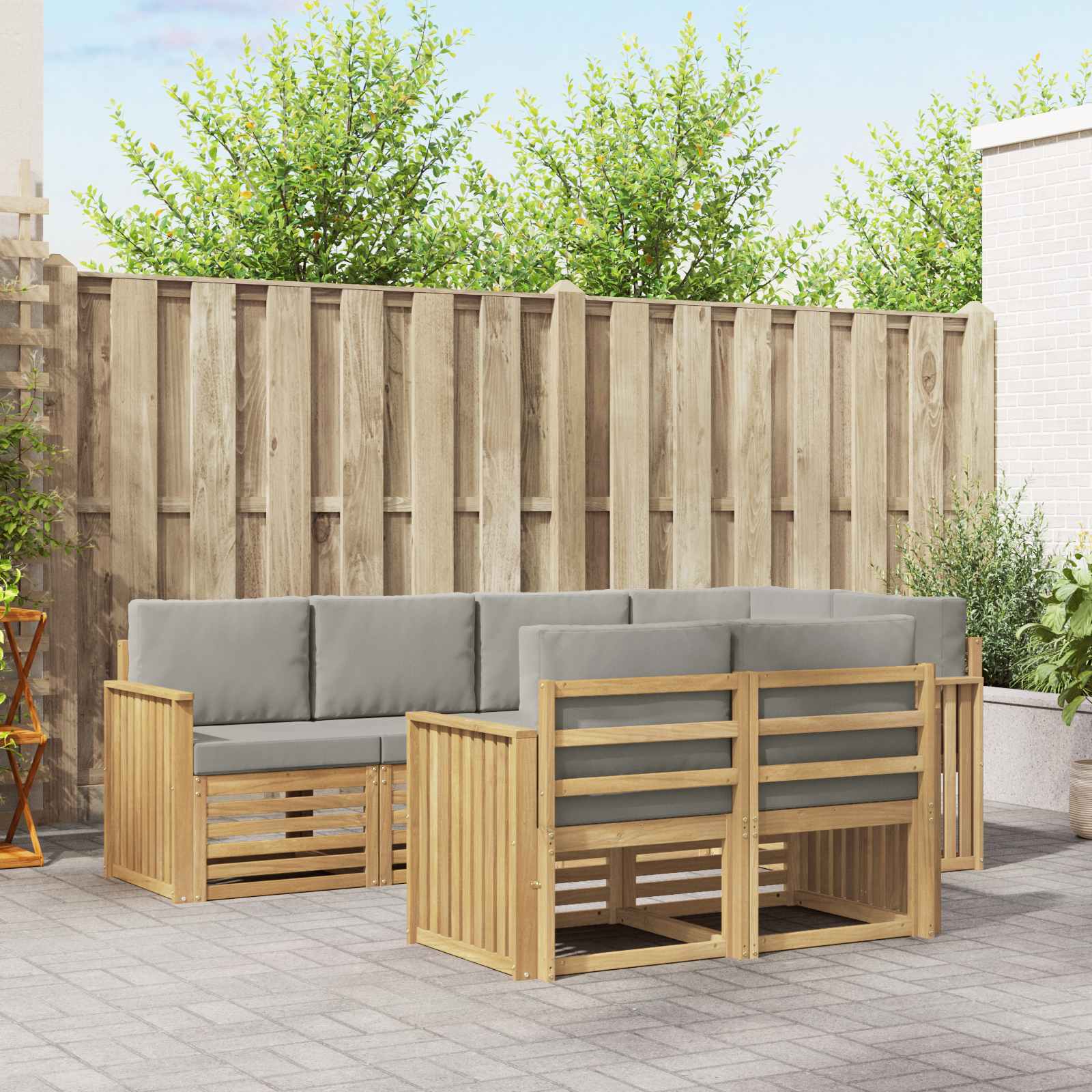 Outdoor-Sofagarnitur 7 pcs Weiß und Hellgrau