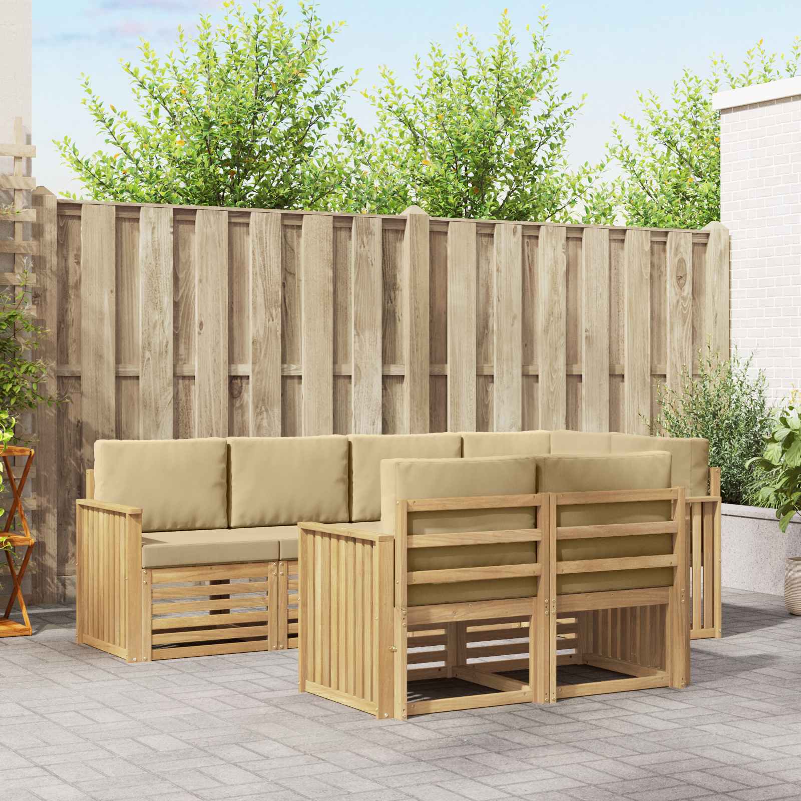 Outdoor-Sofagarnitur 7 pcs Weiß und Beige 247 x 128,5 x 73 cm