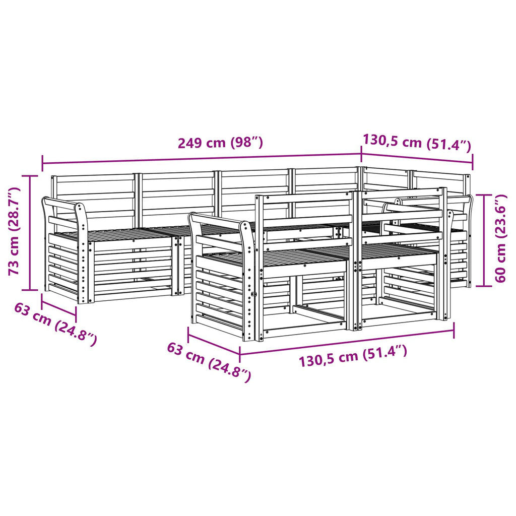 Outdoor-Sofagarnitur 7 pcs Weiß 249 x 130,5 x 73 cm