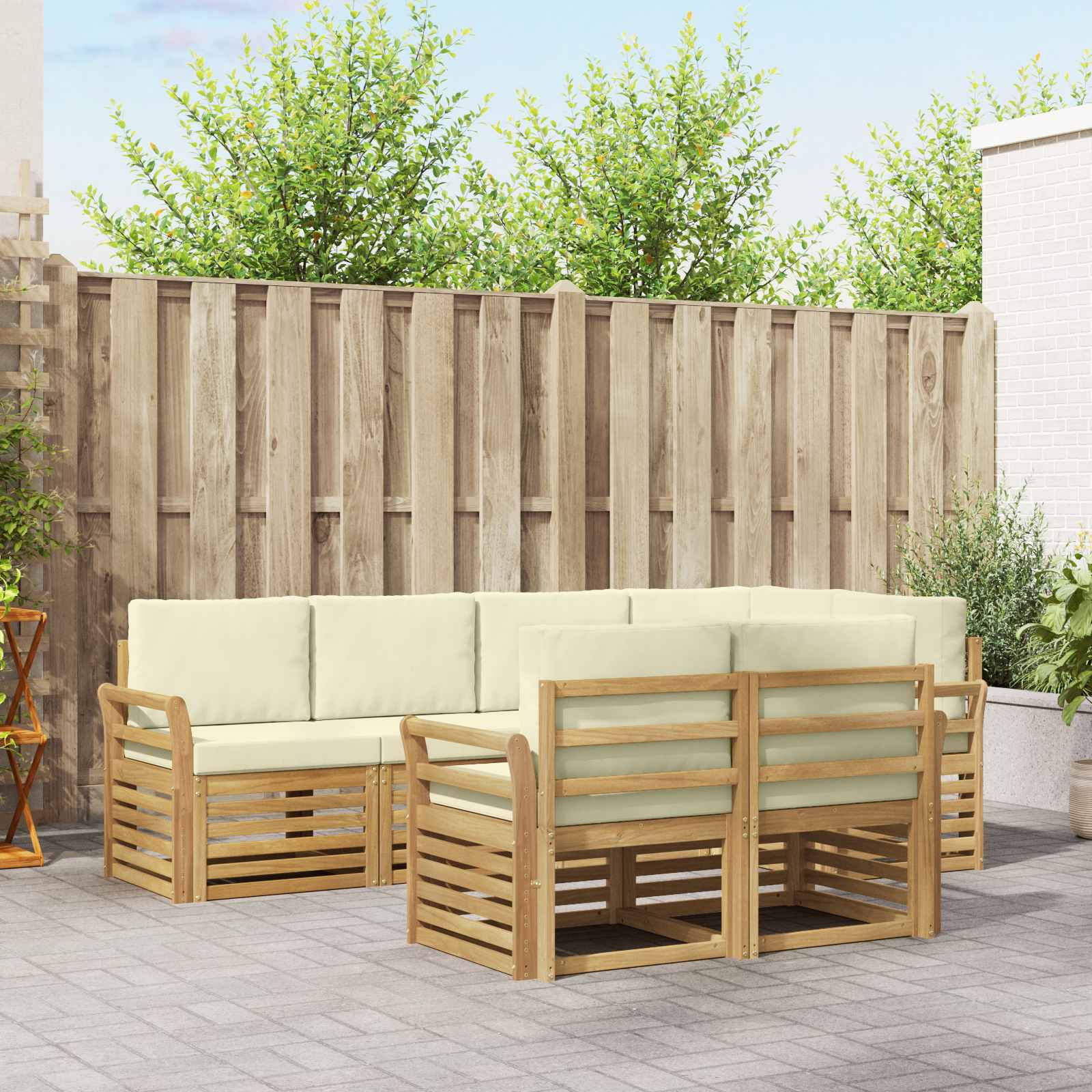 Outdoor-Sofagarnitur 7 pcs Weiß und Creme 249 x 130,5 x 73 cm