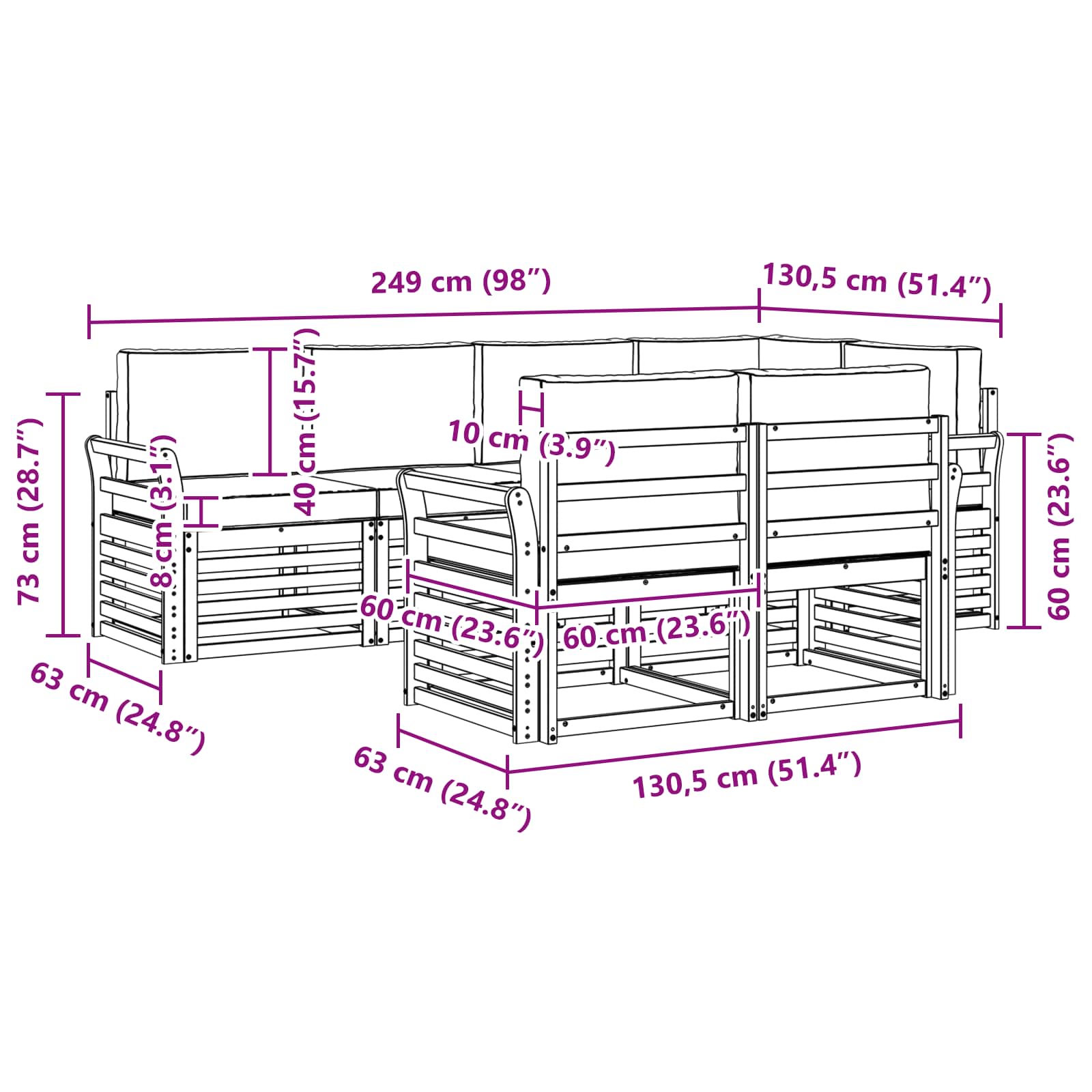 Outdoor-Sofagarnitur 7 pcs Weiß und Hellgrau