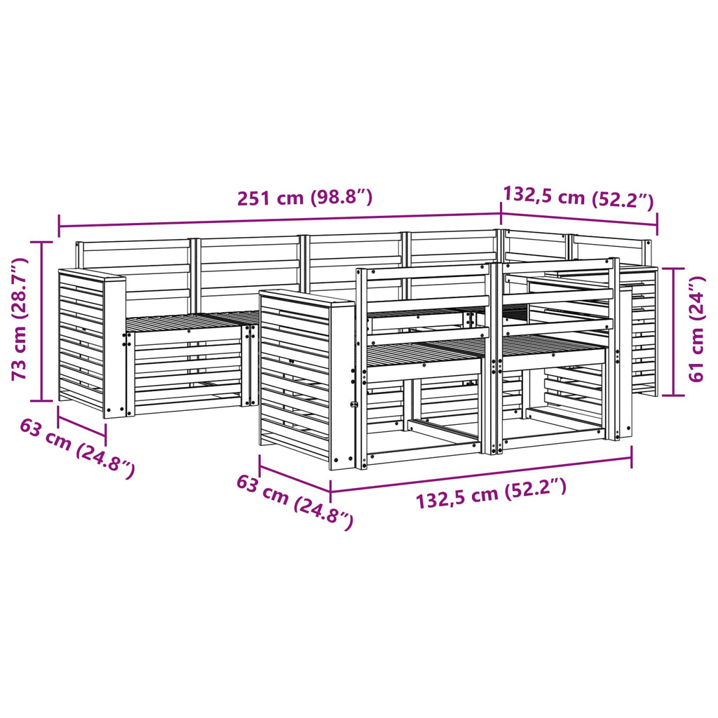 Outdoor-Sofagarnitur 7 pcs Weiß 251 x 132,5 x 73 cm