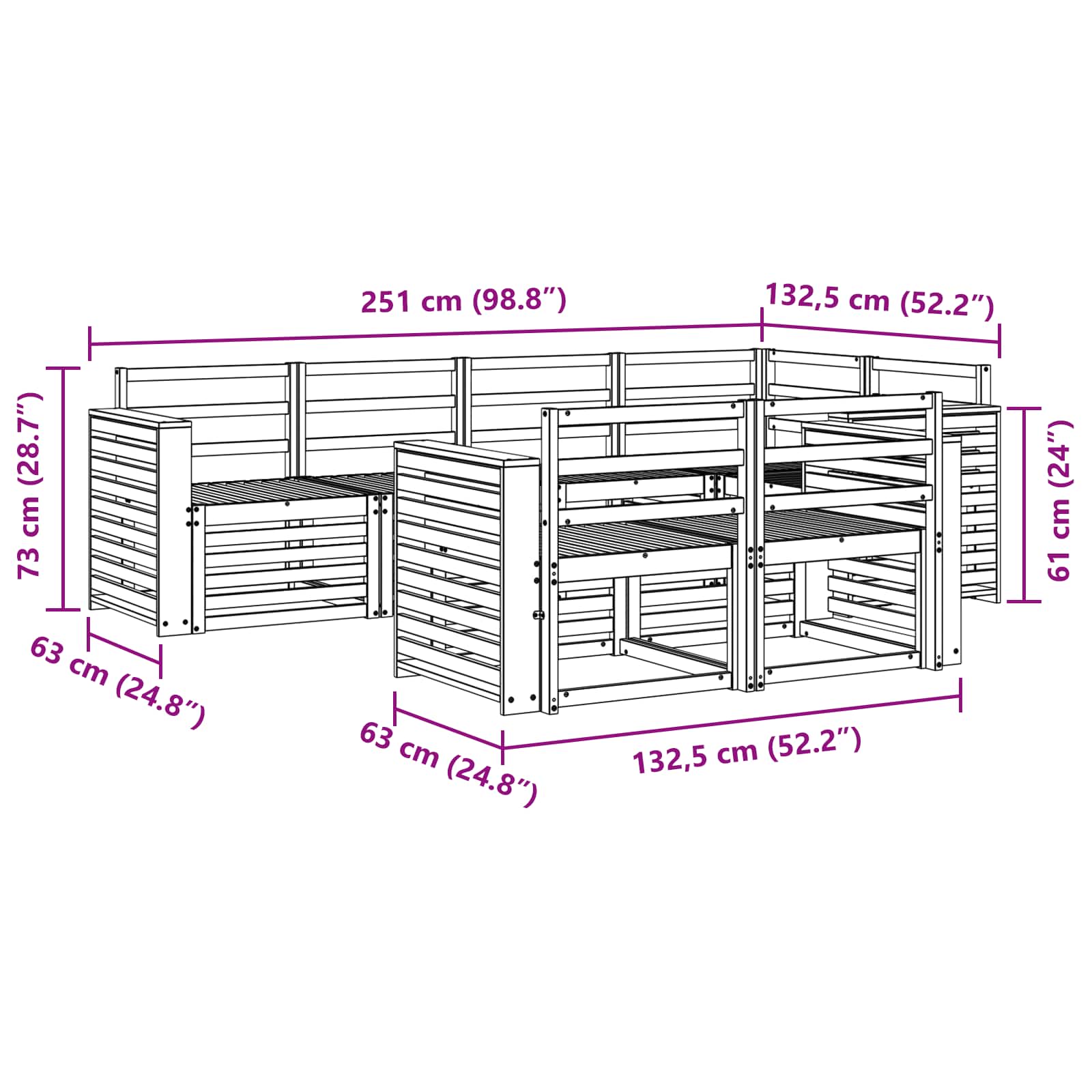 Outdoor-Sofagarnitur 7 pcs Weiß 251 x 132,5 x 73 cm