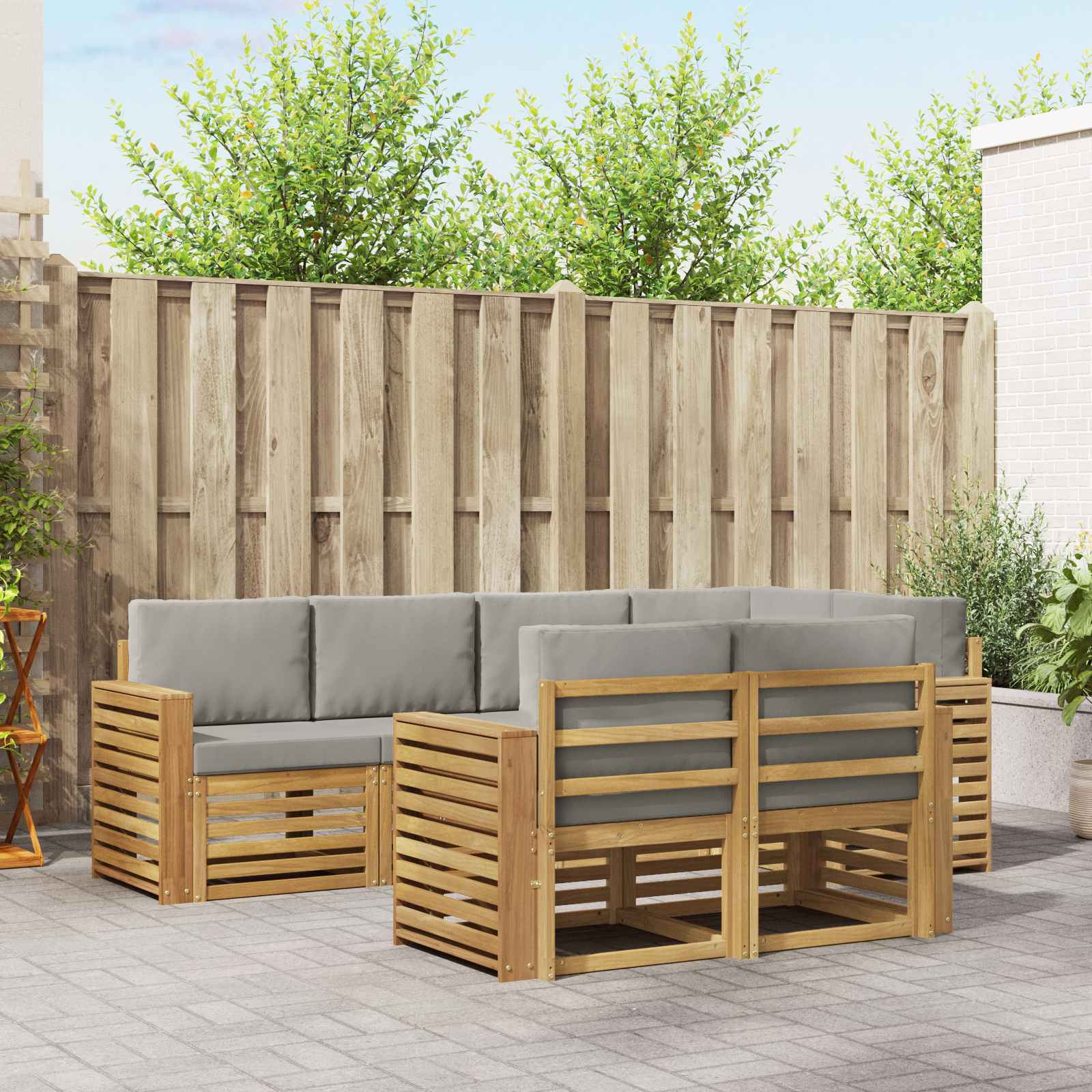 Outdoor-Sofagarnitur 7 pcs Weiß und Hellgrau