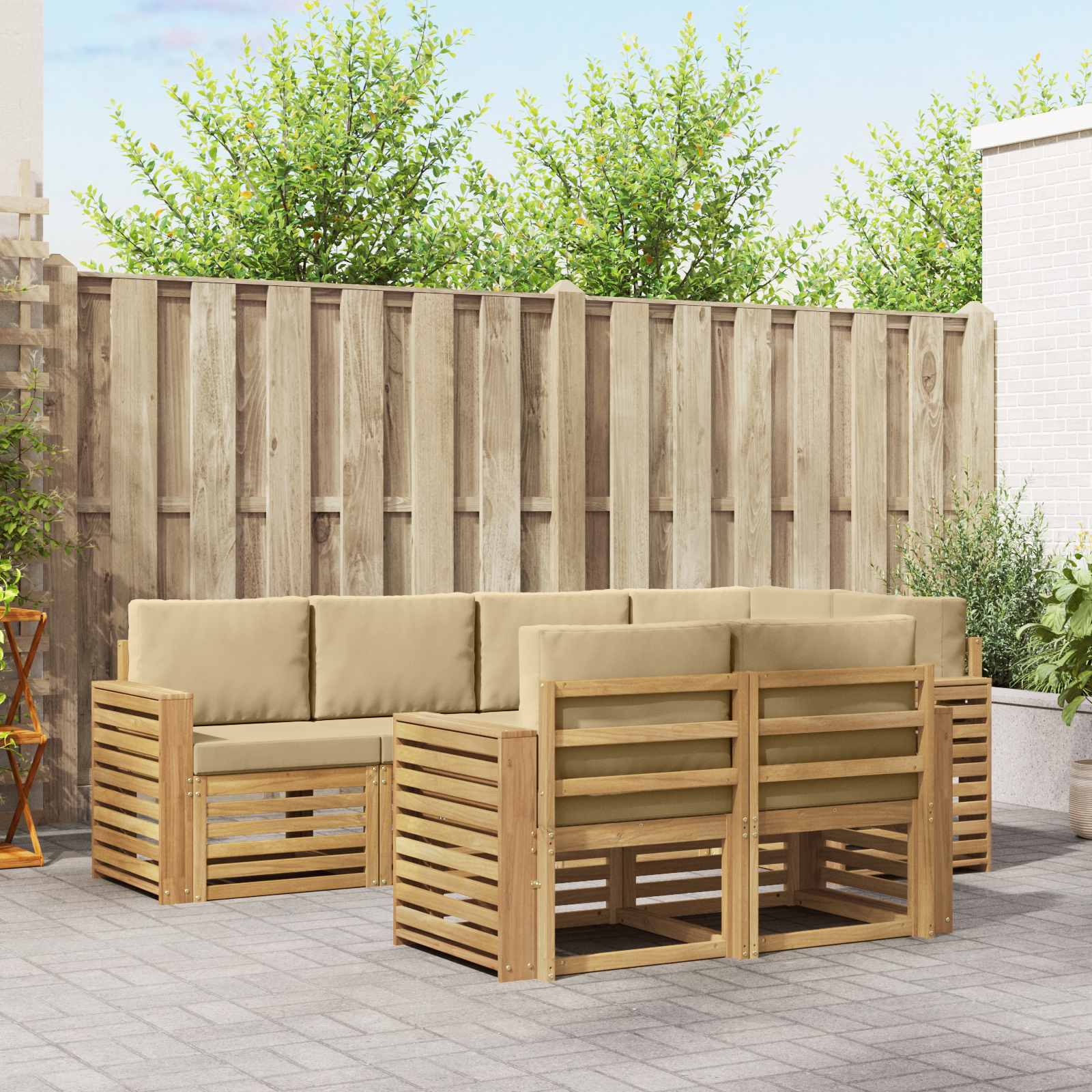 Outdoor-Sofagarnitur 7 pcs Weiß und Beige 251 x 132,5 x 73 cm