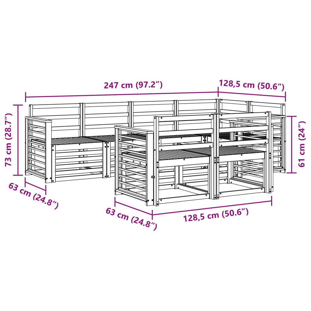 Outdoor-Sofagarnitur 7 pcs Weiß 247 x 128,5 x 73 cm