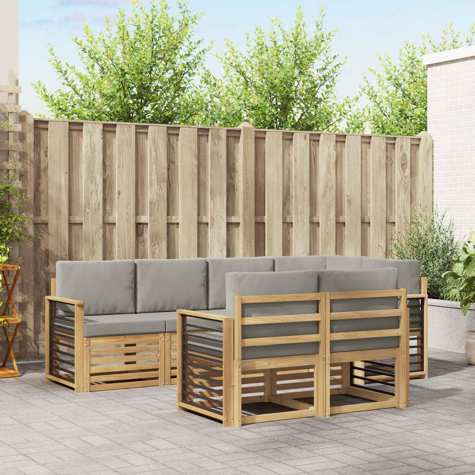 Outdoor-Sofagarnitur 7 pcs Weiß und Hellgrau