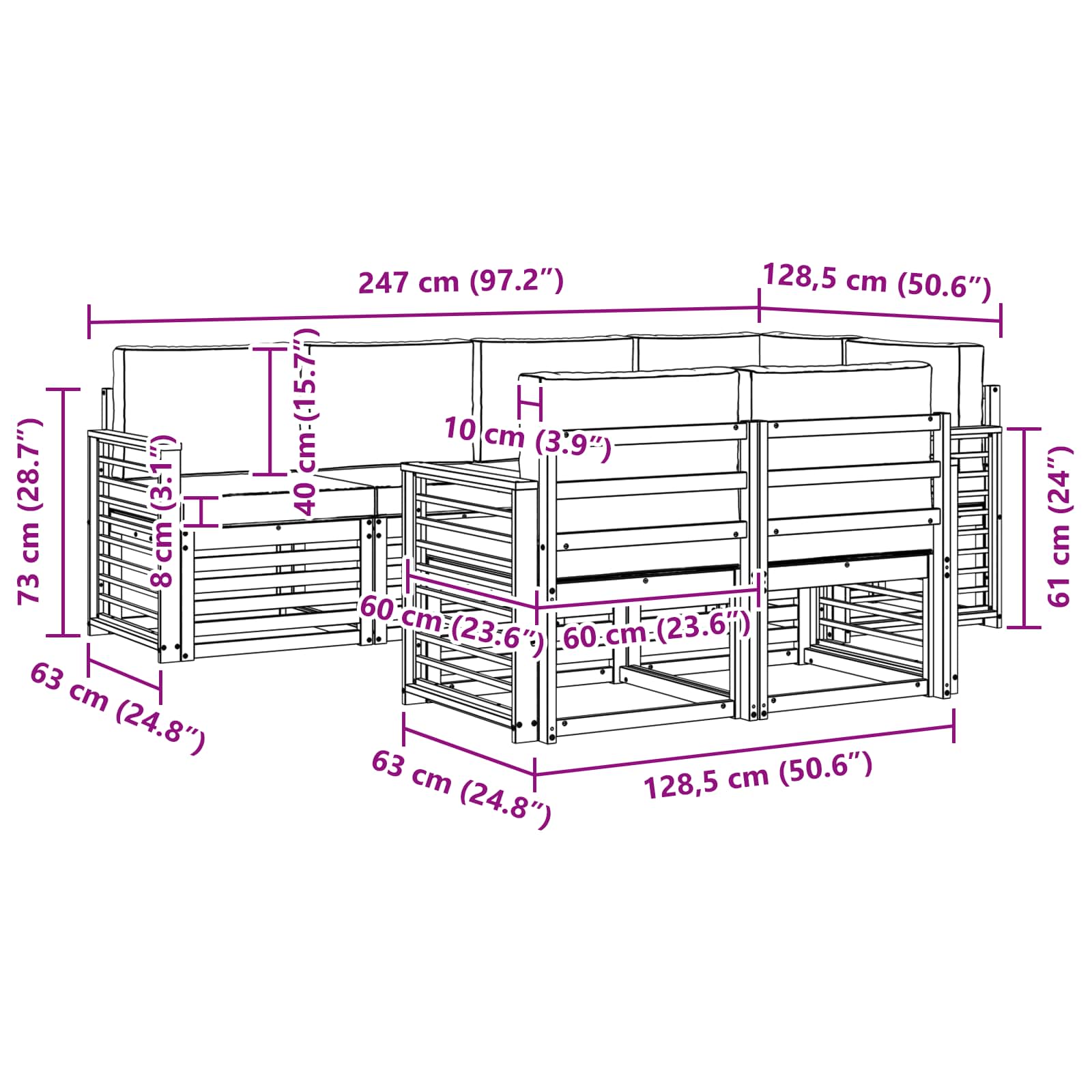 Outdoor-Sofagarnitur 7 pcs Weiß und Anthrazit