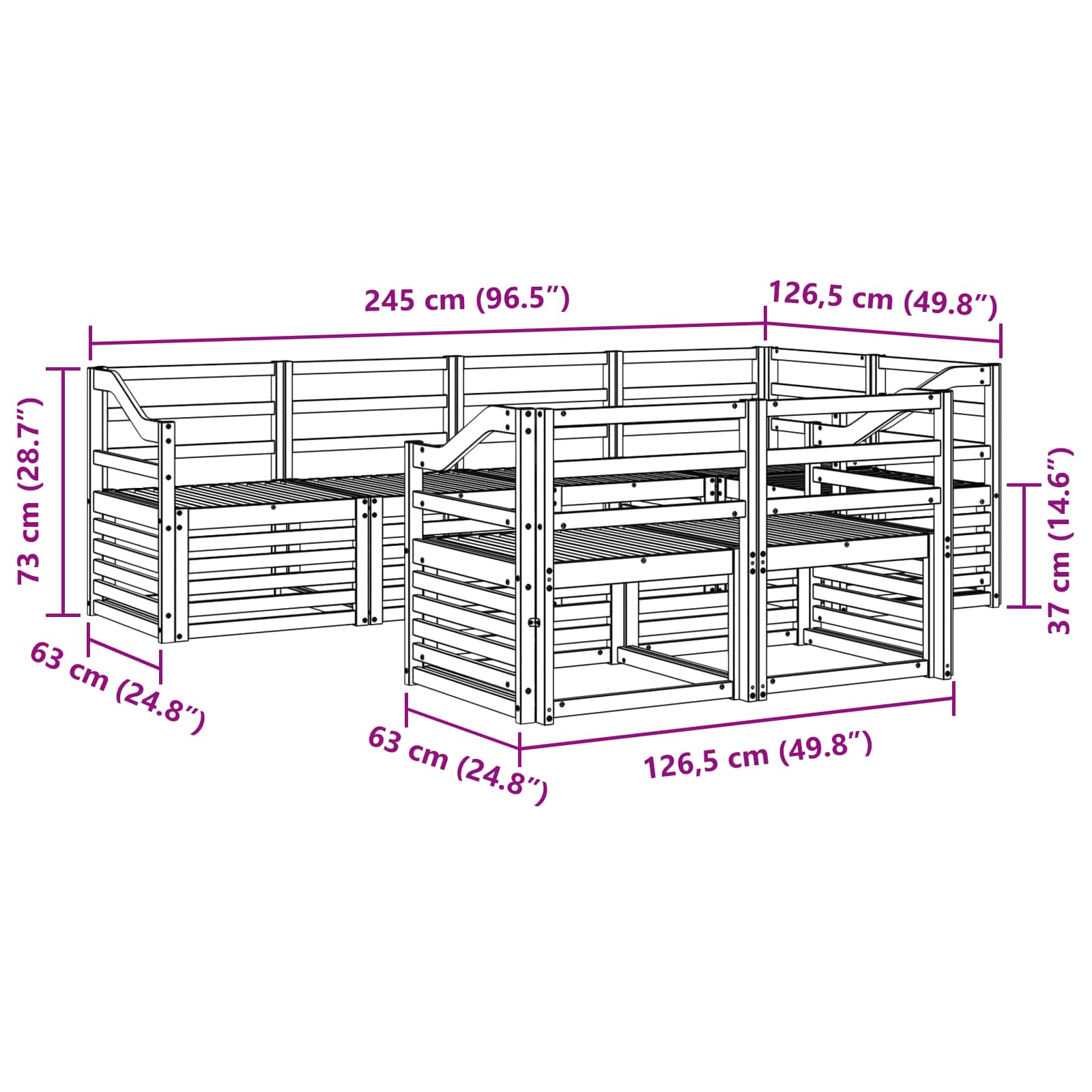 Outdoor-Sofagarnitur 7 pcs Weiß 245 x 126,5 x 73 cm