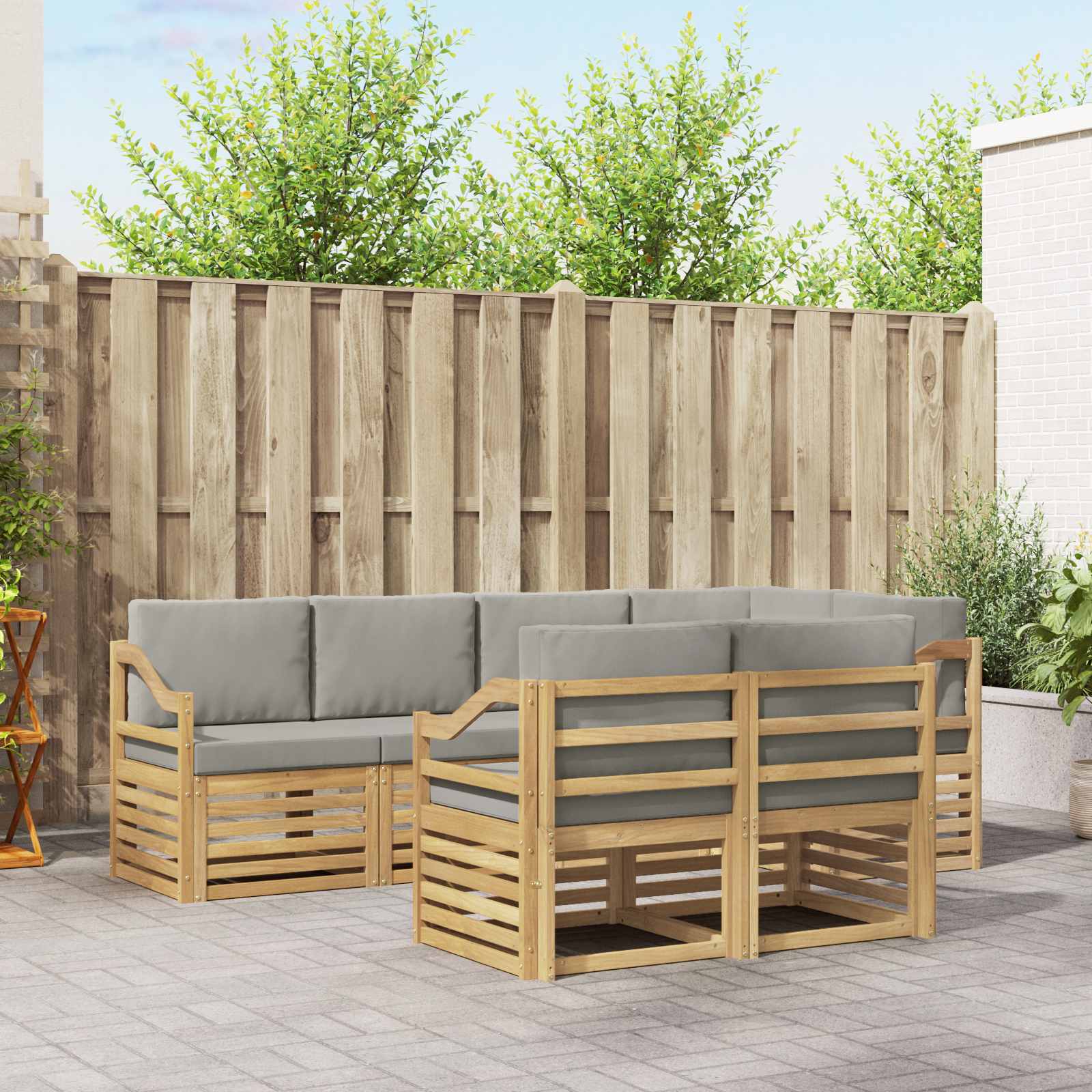 Outdoor-Sofagarnitur 7 pcs Weiß und Hellgrau