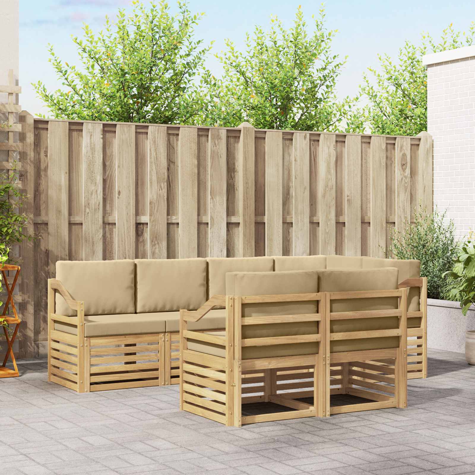Outdoor-Sofagarnitur 7 pcs Weiß und Beige 245 x 126,5 x 73 cm