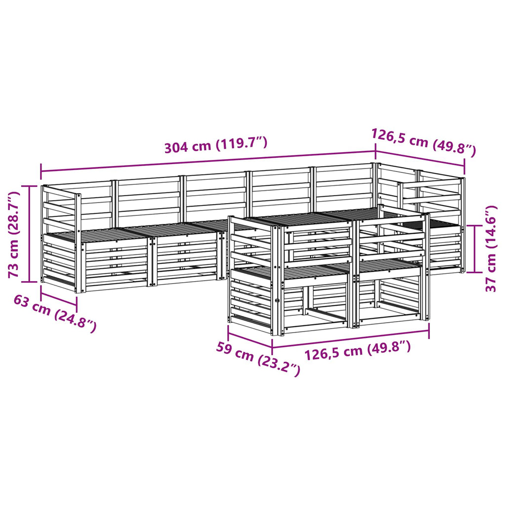 Outdoor-Sofagarnitur 8 pcs Weiß 304 x 126,5 x 73 cm