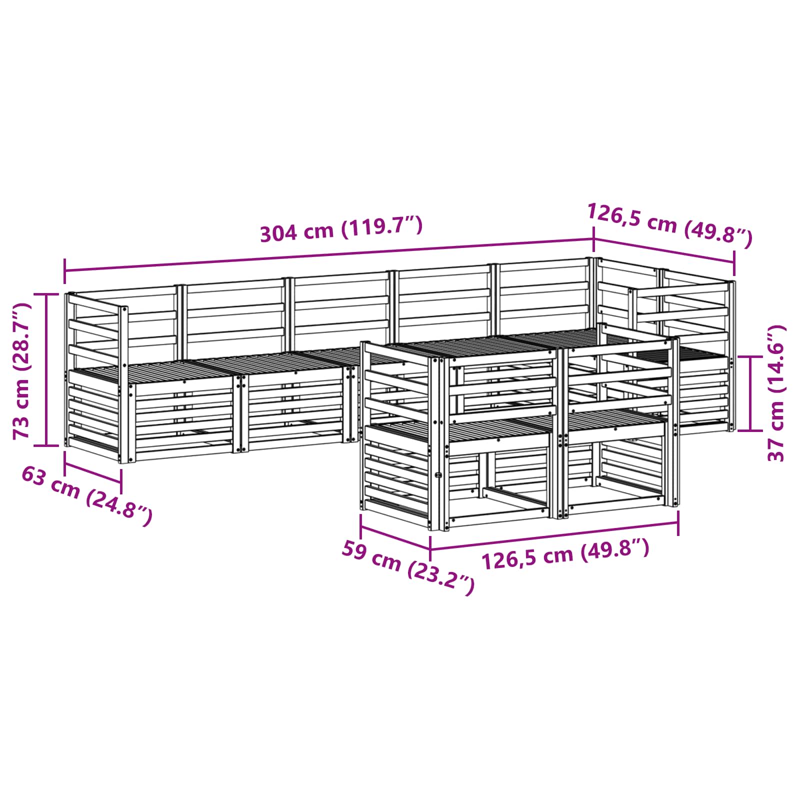 Outdoor-Sofagarnitur 8 pcs Weiß 304 x 126,5 x 73 cm