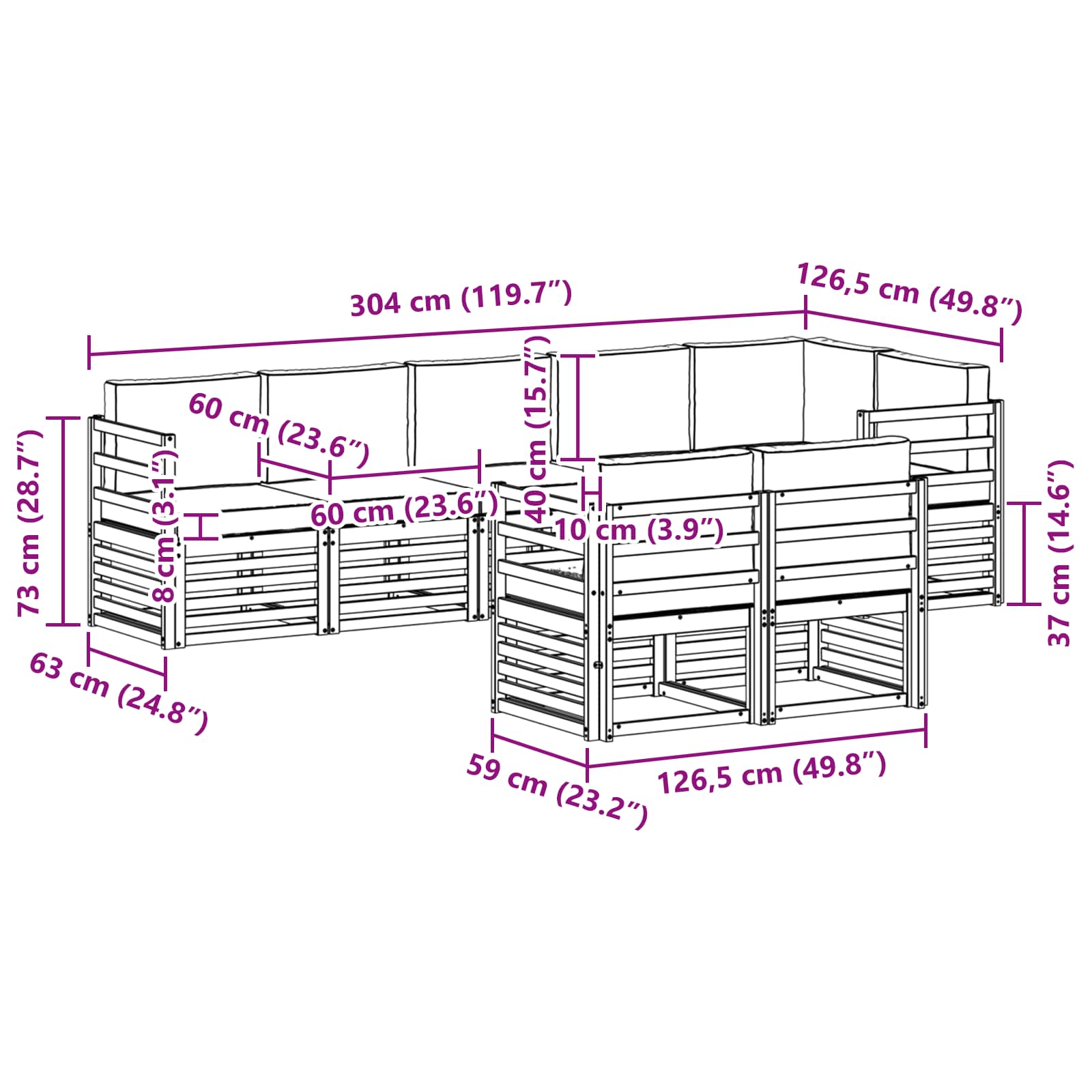 Outdoor-Sofagarnitur 8 pcs Weiß und Anthrazit