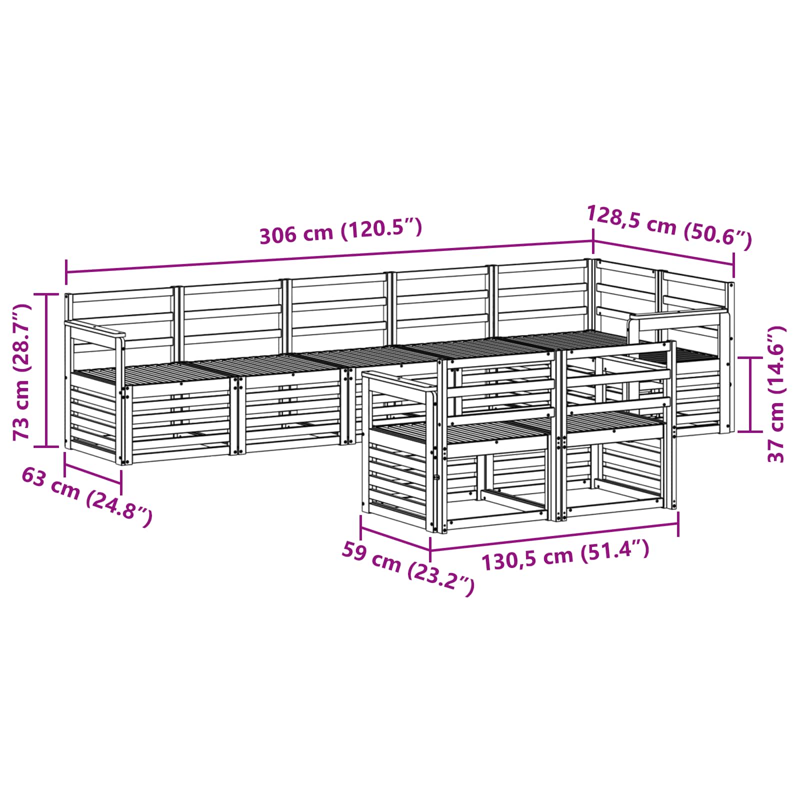 Outdoor-Sofagarnitur 8 pcs Weiß 306 x 128,5 x 73 cm