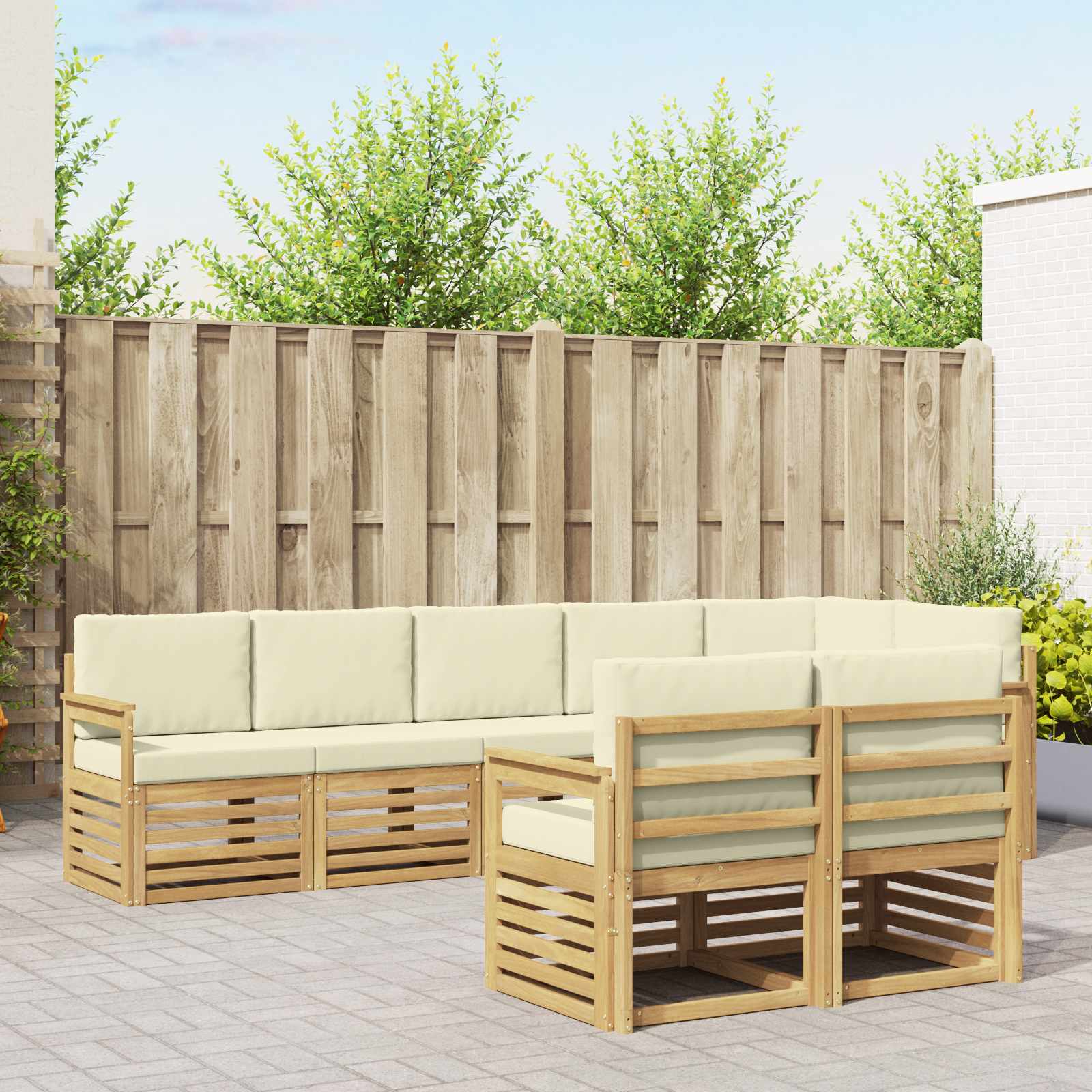 Outdoor-Sofagarnitur 8 pcs Weiß und Creme 306 x 128,5 x 73 cm