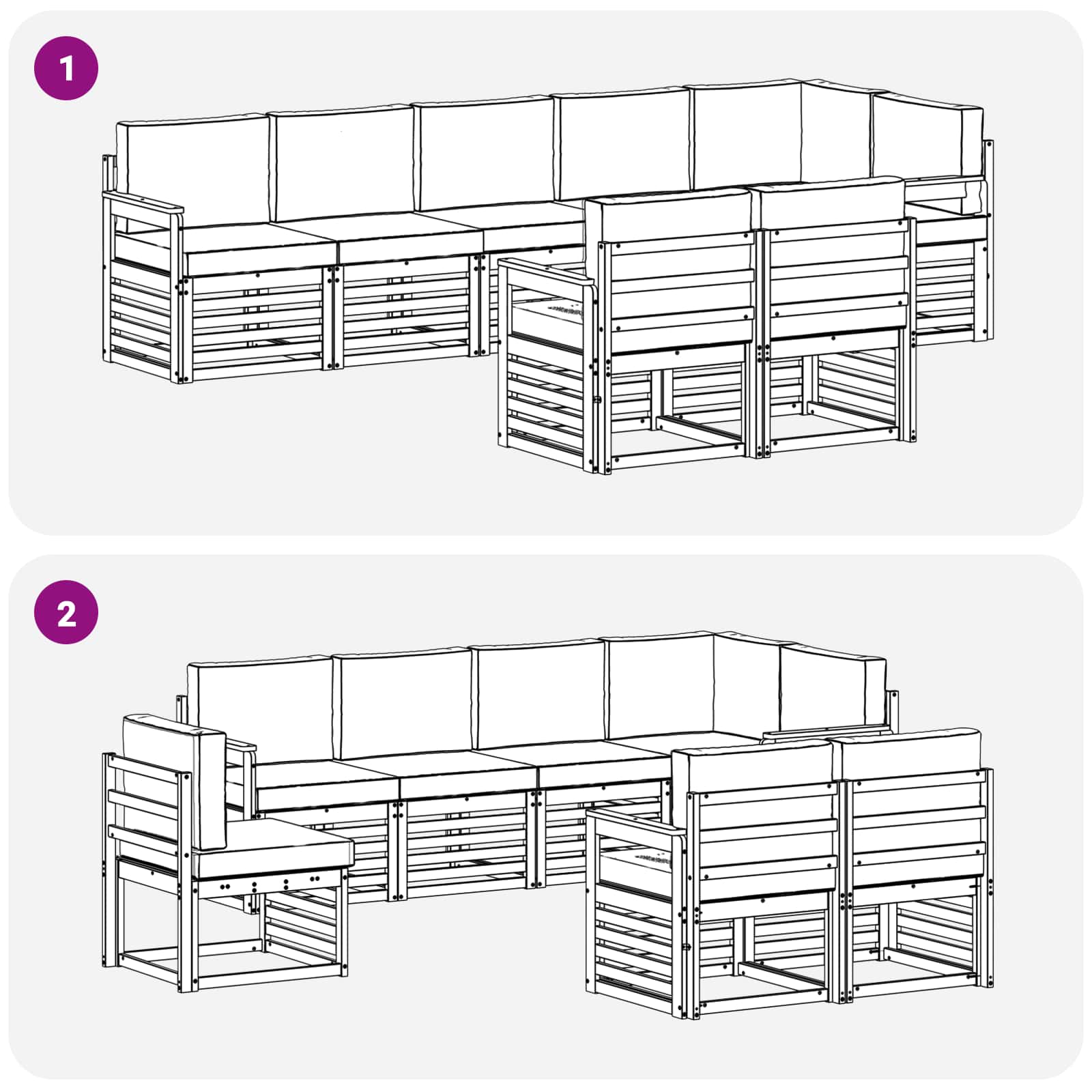 Outdoor-Sofagarnitur 8 pcs Weiß und Creme 306 x 128,5 x 73 cm