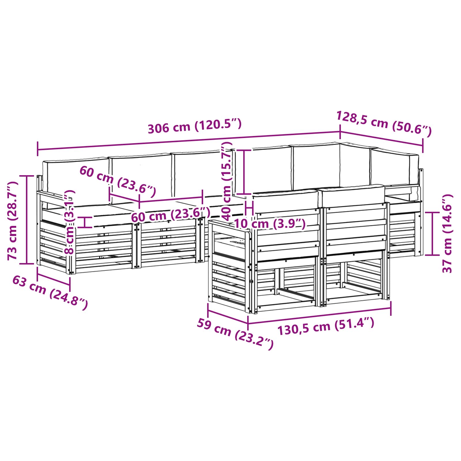 Outdoor-Sofagarnitur 8 pcs Weiß und Hellgrau
