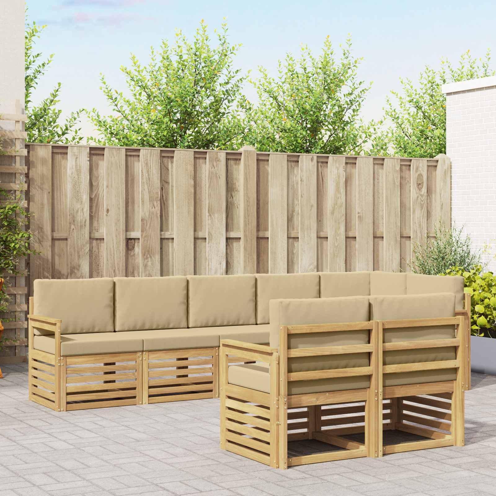 Outdoor-Sofagarnitur 8 pcs Weiß und Beige 306 x 128,5 x 73 cm