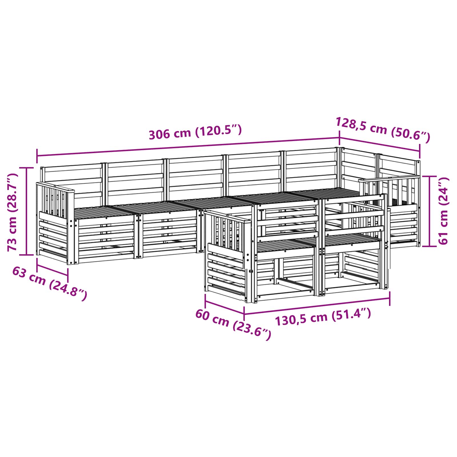 Outdoor-Sofagarnitur 8 pcs Weiß 306 x 128,5 x 73 cm