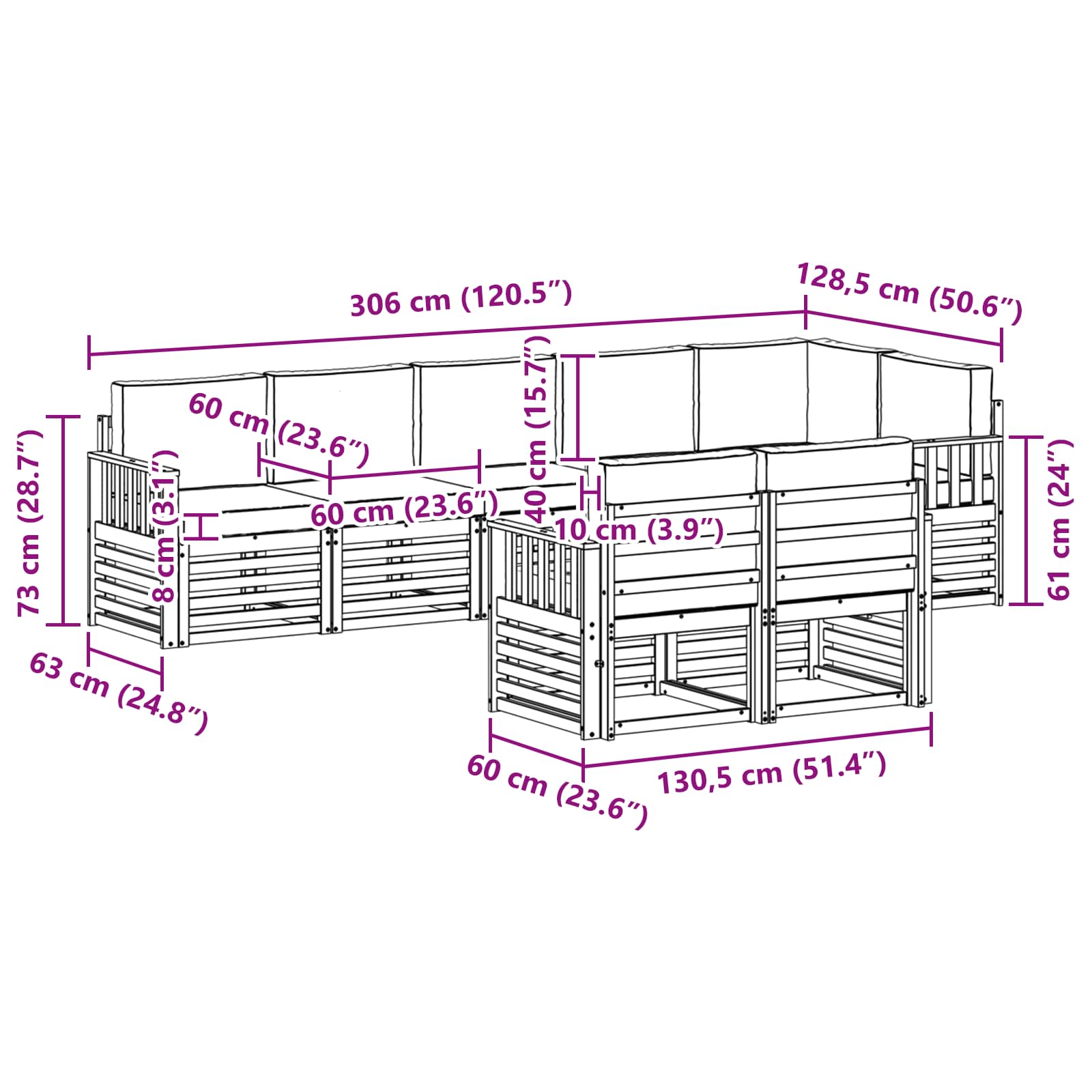 Outdoor-Sofagarnitur 8 pcs Weiß und Hellgrau