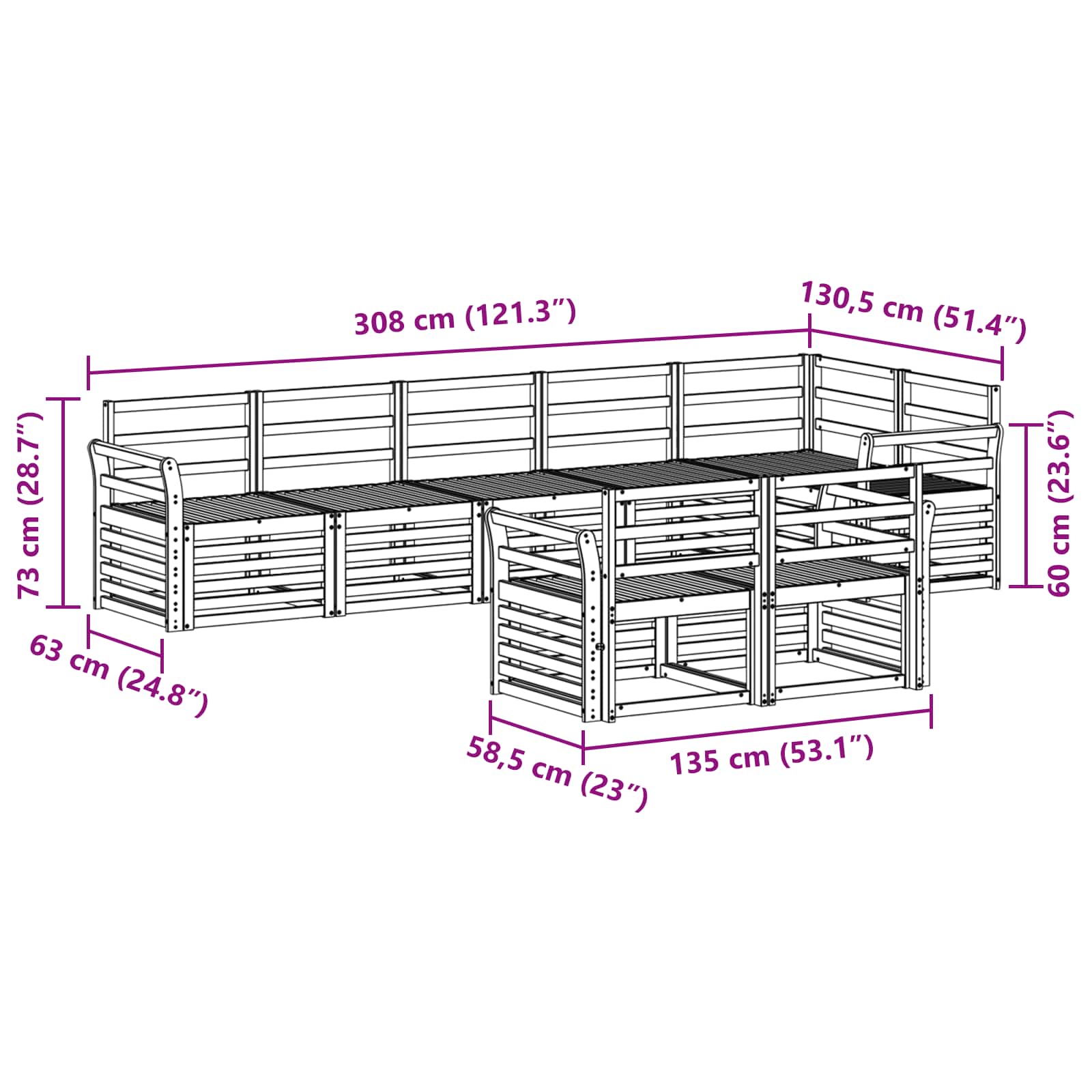 Outdoor-Sofagarnitur 8 pcs Weiß 308 x 130,5 x 73 cm