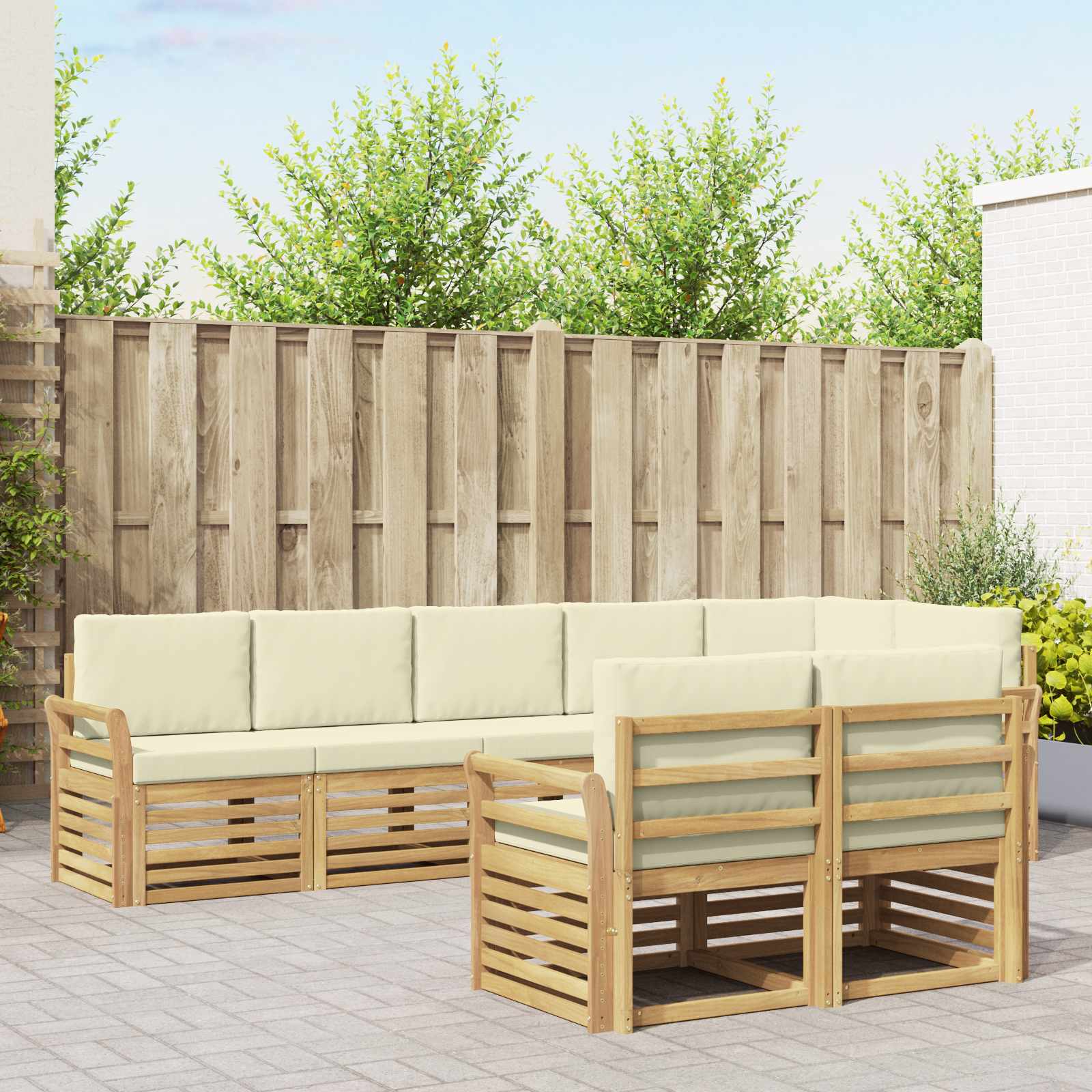 Outdoor-Sofagarnitur 8 pcs Weiß und Creme 308 x 130,5 x 73 cm